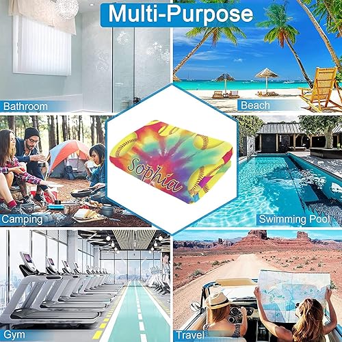 Miniatura 5 de Toalla de playa de sóftbol de teñido anudado personalizada con nombre, toallas de baño a prueba de arena para natación y deporte, 30 x 60 pulgadas
