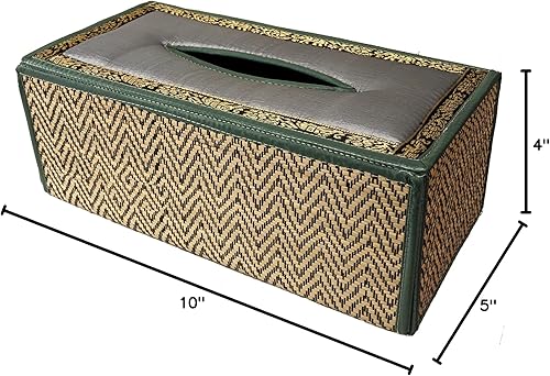 Vista 10 de CCcollections Elegante caja de pañuelos de caña hecha a mano, 100% algodón hecho a mano con cubierta de satén y soporte para dispensar hecho de B