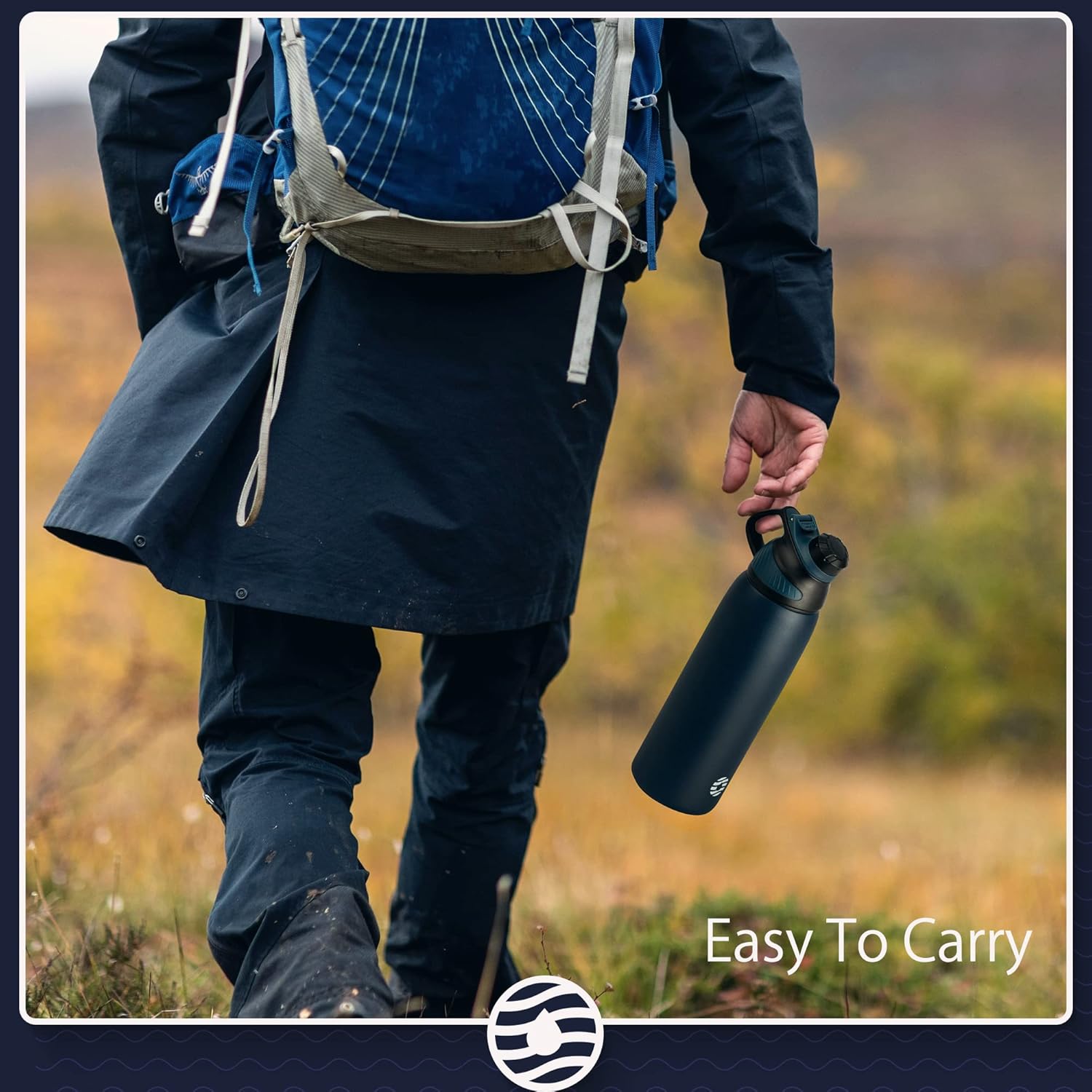 Insulated Water Bottle, Wide Mouth 14oz Vacuum Stainless Steel Kids Thermo Flask, BPA-Free Leak-Proof Chute Mag Reusable Sports Water Bottle for Travel School Outdoors Fitness(Blue) Navy Blue 14oz