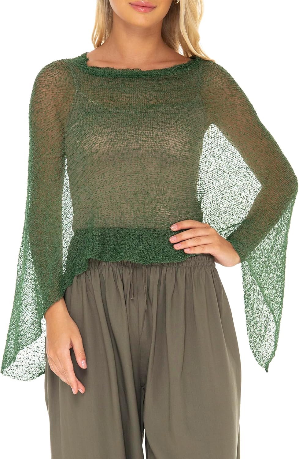 SHU-SHI Womens Sheer Knit Poncho Shrug Lightweight Cover Up One Size Fits Most