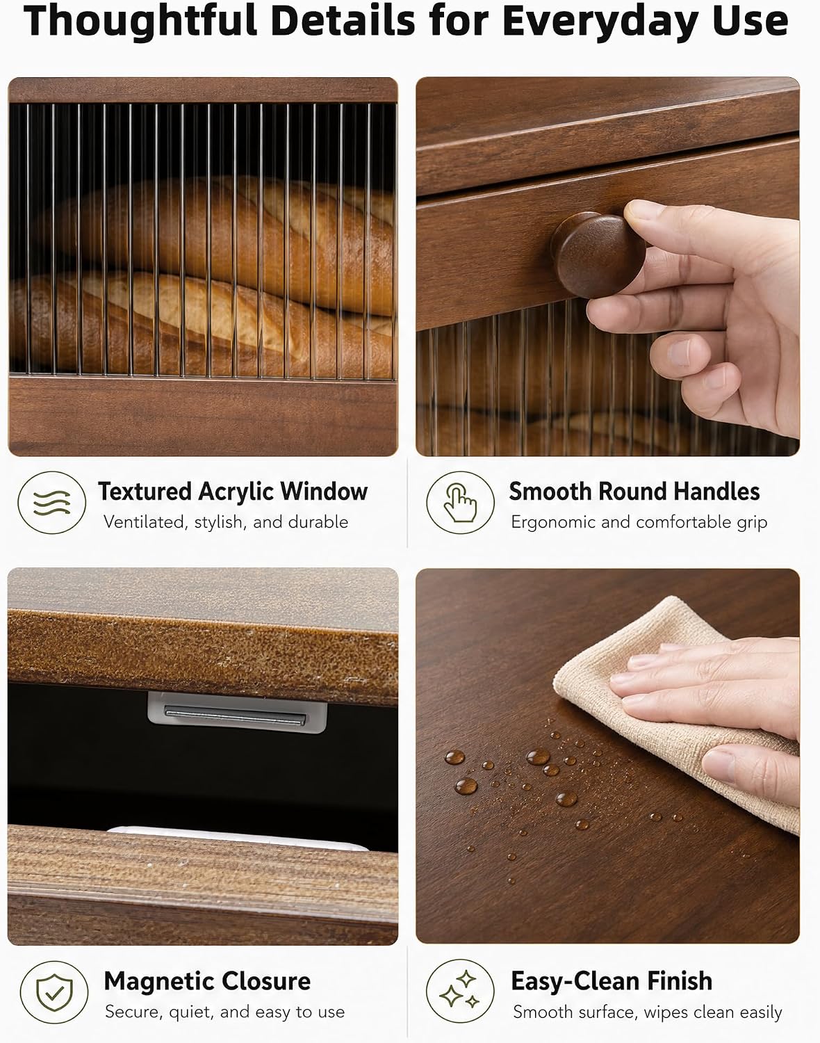 Wooden Bread Storage Box For Kitchen Countertops, Double-Layered Large-Capacity Bread Box With Acrylic Viewing Window And Cutlery Storage Box-Natual wood color
