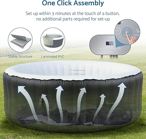 Miniatura 4 de Spa inflable para bañera de hidromasaje forma redonda portátil para 4 personas con 120 chorros de burbujas y bomba de calentamiento se adapta a