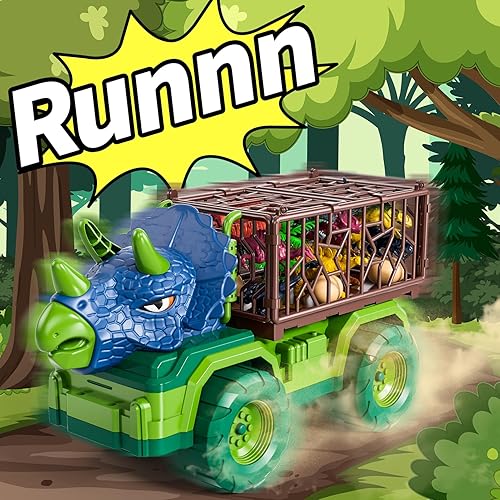 Miniatura 5 de Juguetes de dinosaurio para niños de 3 a 5 años, juego de camión de transporte de dinosaurios con 8 figuras de dinosaurio y tapete de juego, regalo