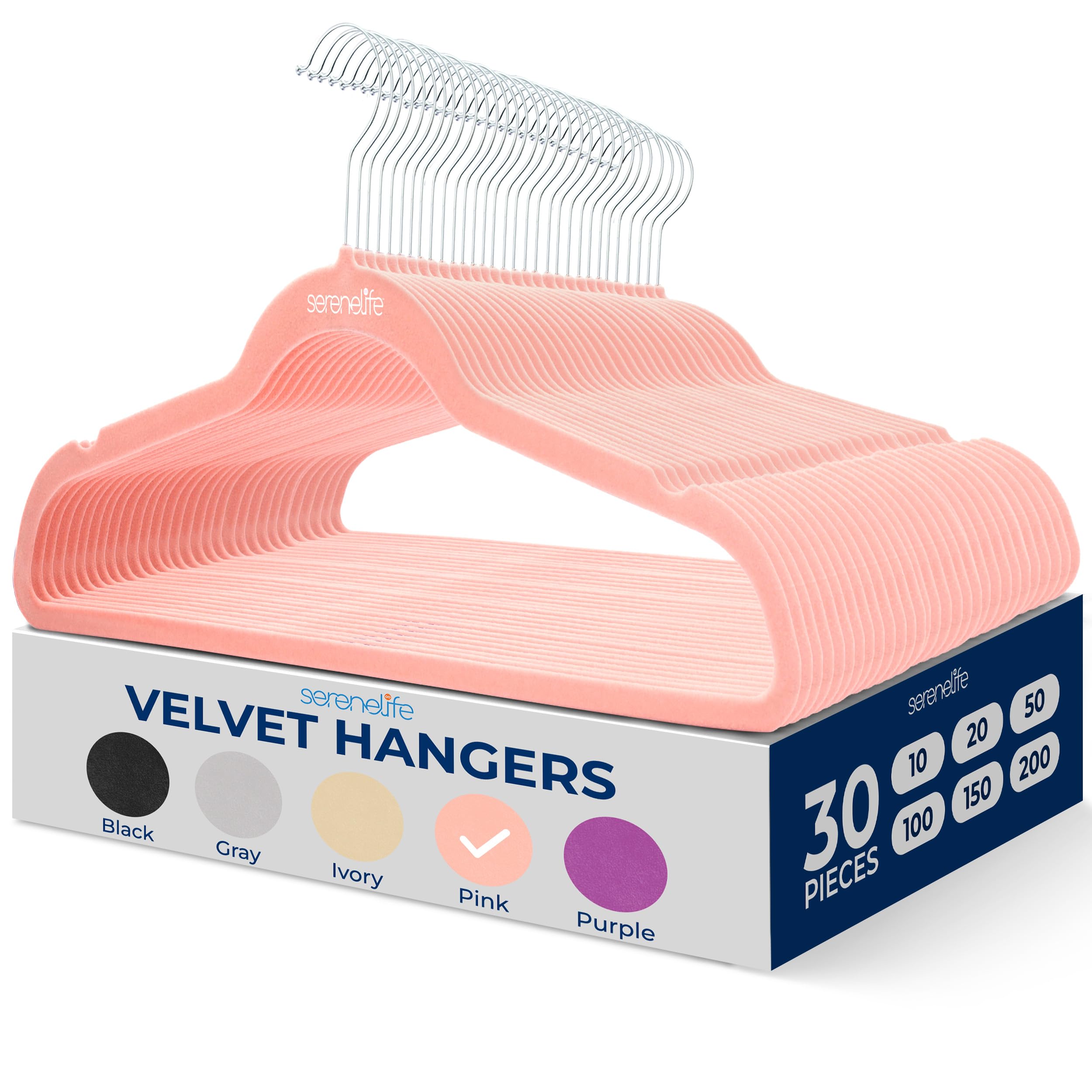SereneLife Velvet Hangers – 30 Pack, Slim &amp; Space Saving for Closets
