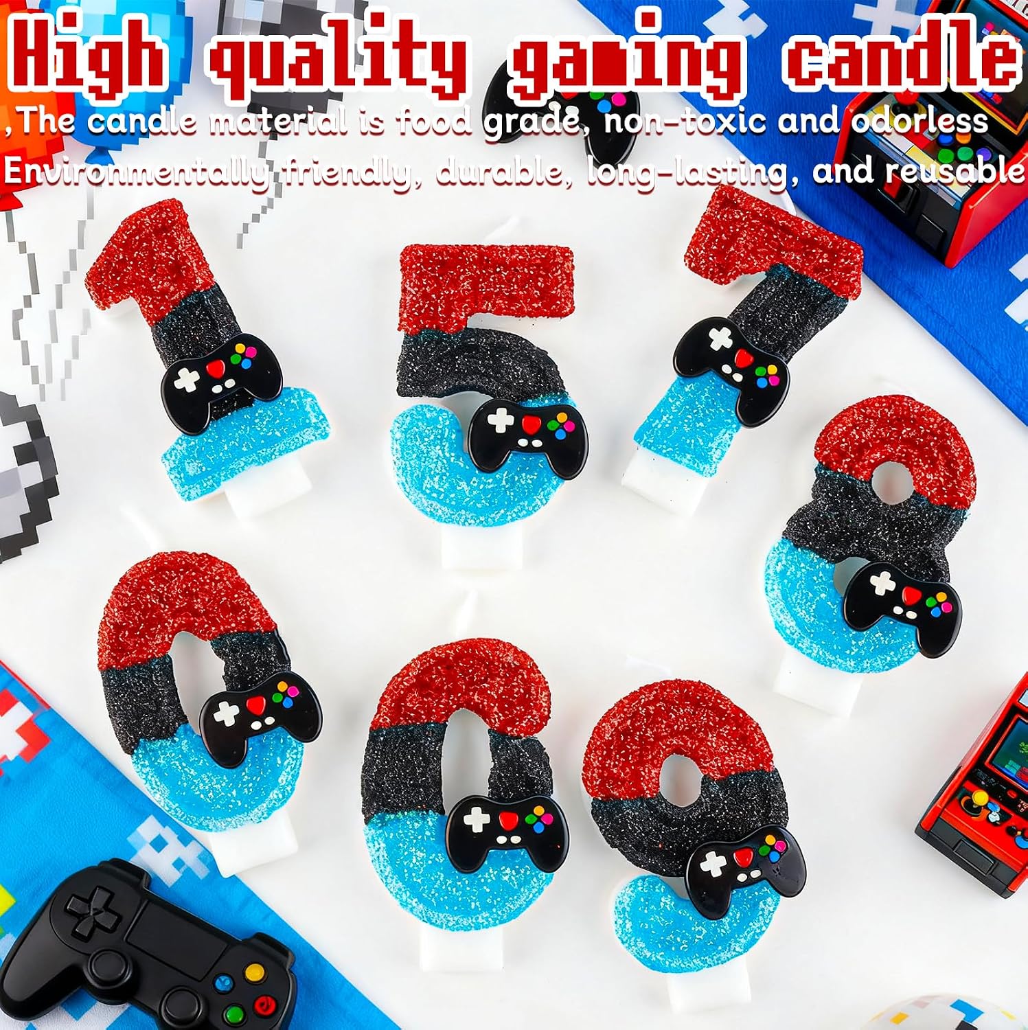 Glittery Number 7 Birthday Candle with Video Game Controller Themed Decoration, Gaming Themed 7th Birthday Cake Topper for Boys Kids Party Supplie image 3