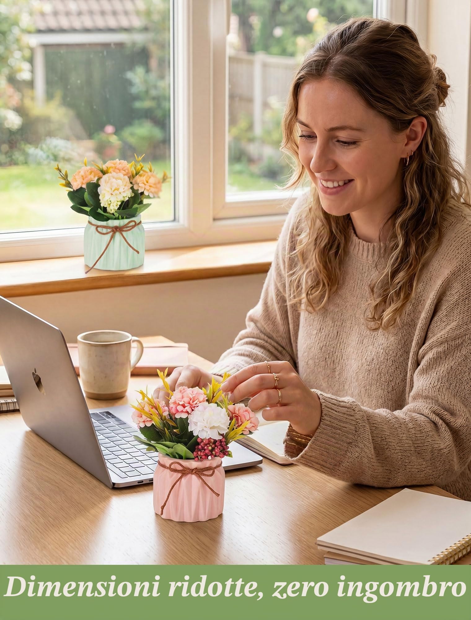BLOSMON Ortensia Fiori Finti Decorazioni con Vaso per Centrotavola, 4 Pcs