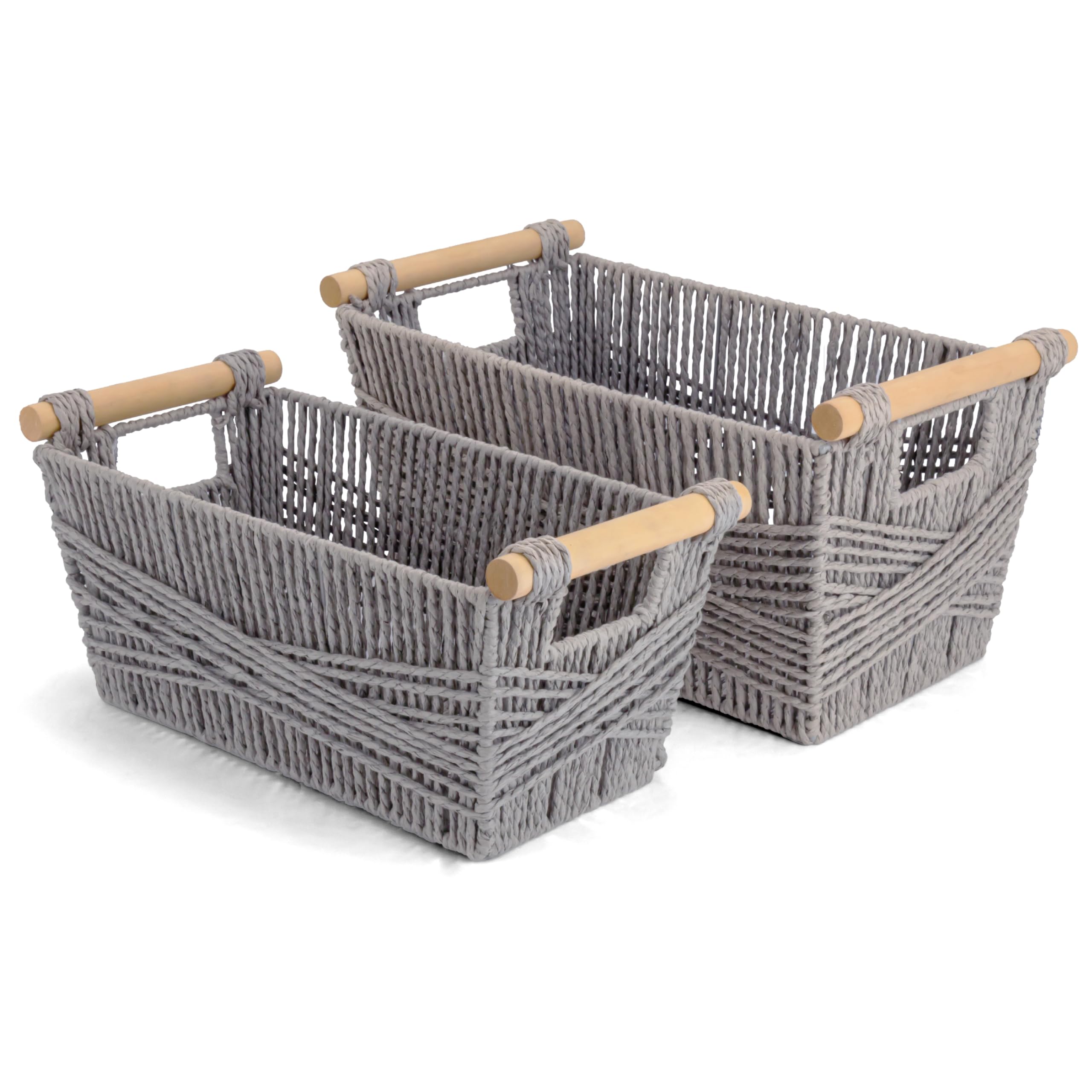 BROOKSTONE [Juego de 2 unidades] Cesta de almacenamiento de mimbre, organizador bohemio y contenedor de almacenamiento, contenedor decorativo, sobre la reserva de papel higiénico, adecuado para