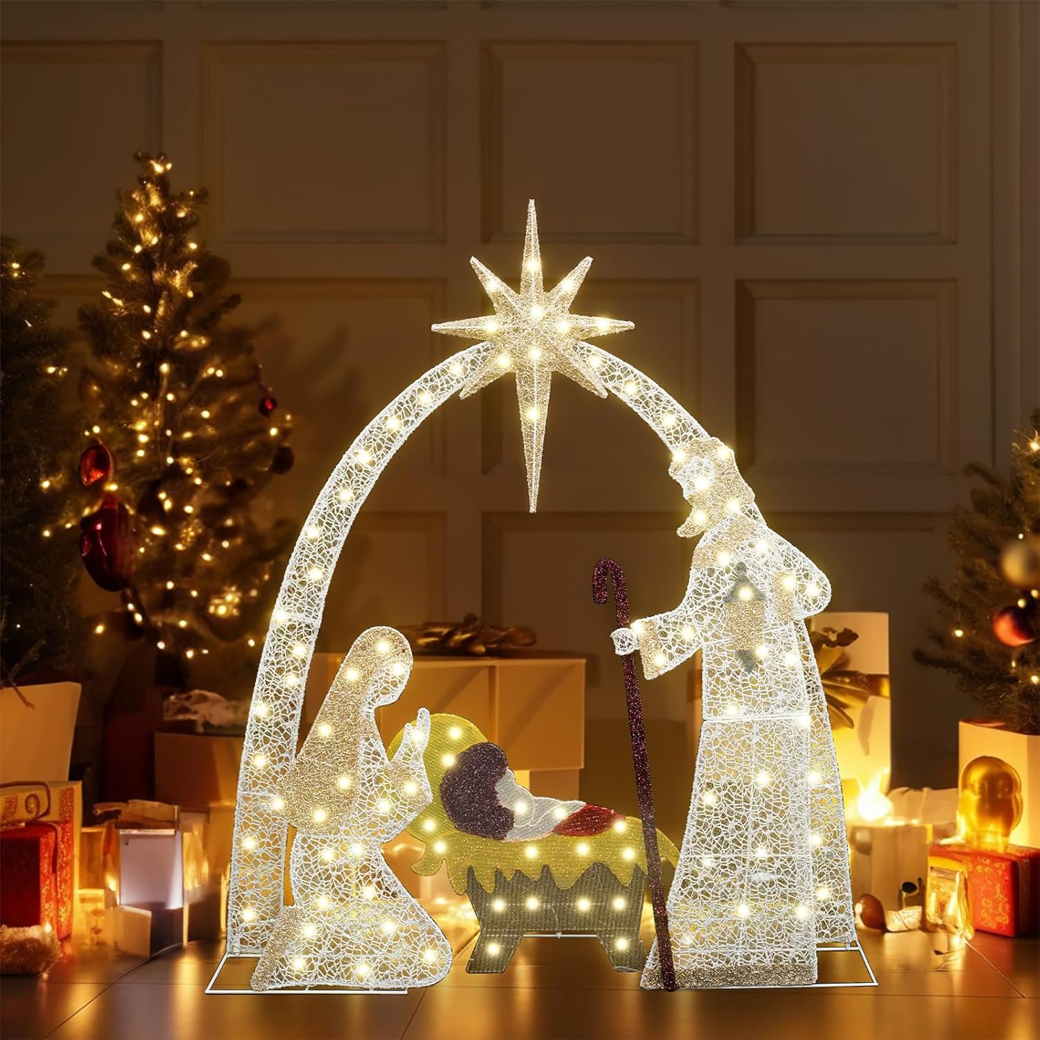 LTTROMAT 3.8ft Lighted Outdoor Nativity Set for Yard