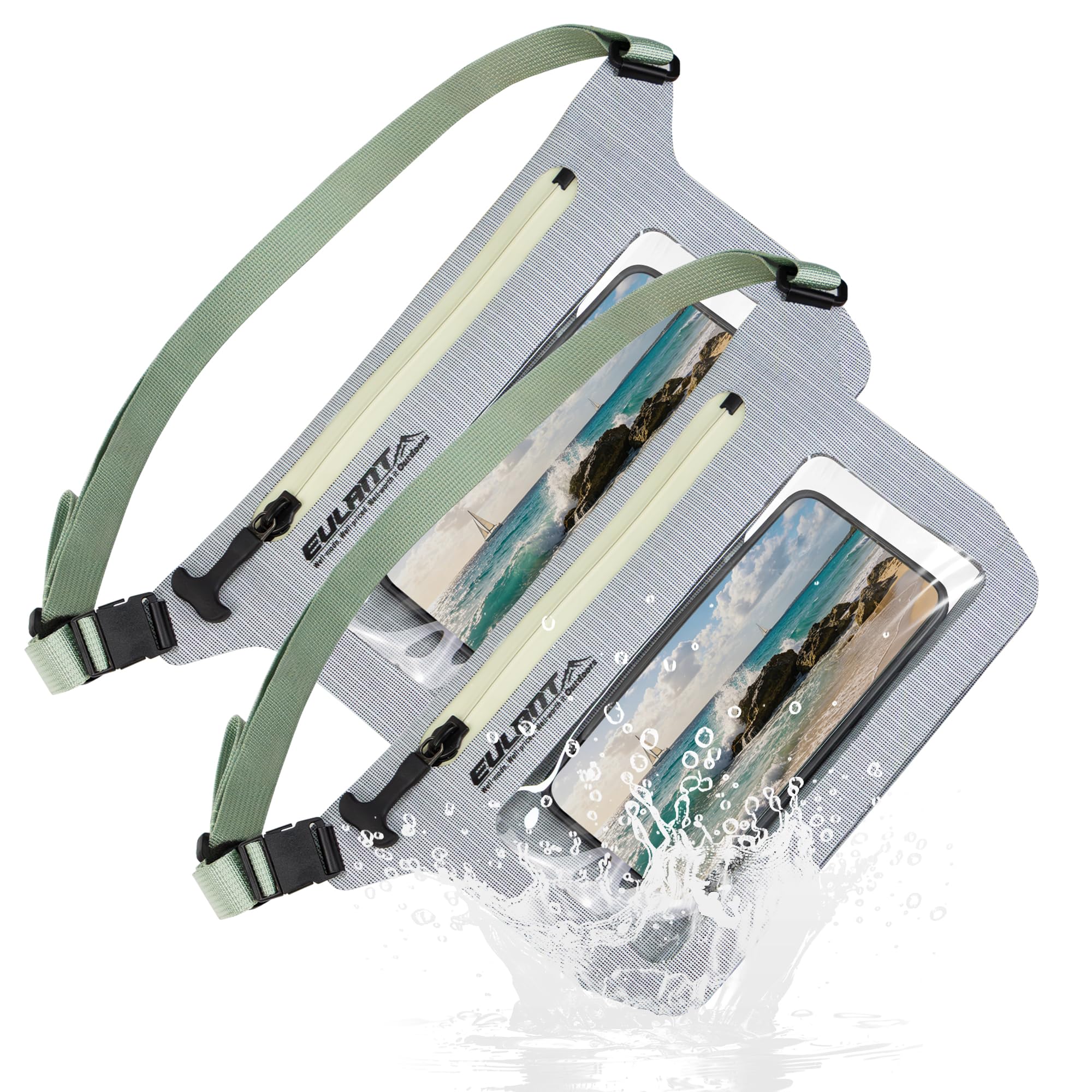 EULANT 2X Funda Movil Impermeable Agua con Cremallera IPX8 | 2 unidades, con correa ajustable, con cremallera impermeable IPX8, Ventanas transparentes delante y detrás