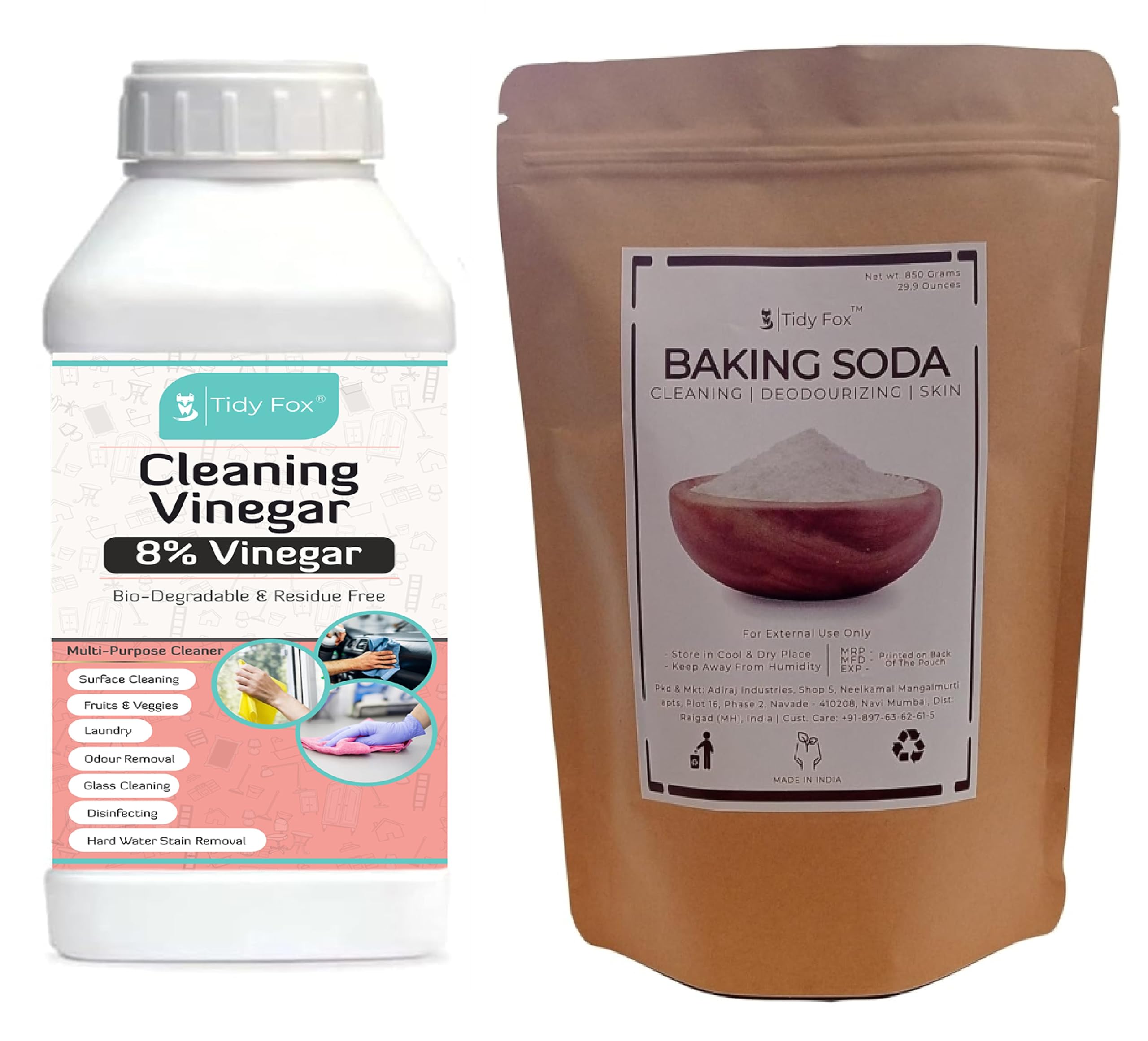 Baking Soda for Cleaning and Cleaning Vinegar 8%, All Purpose Cleaner (850 gm + 850 ml)