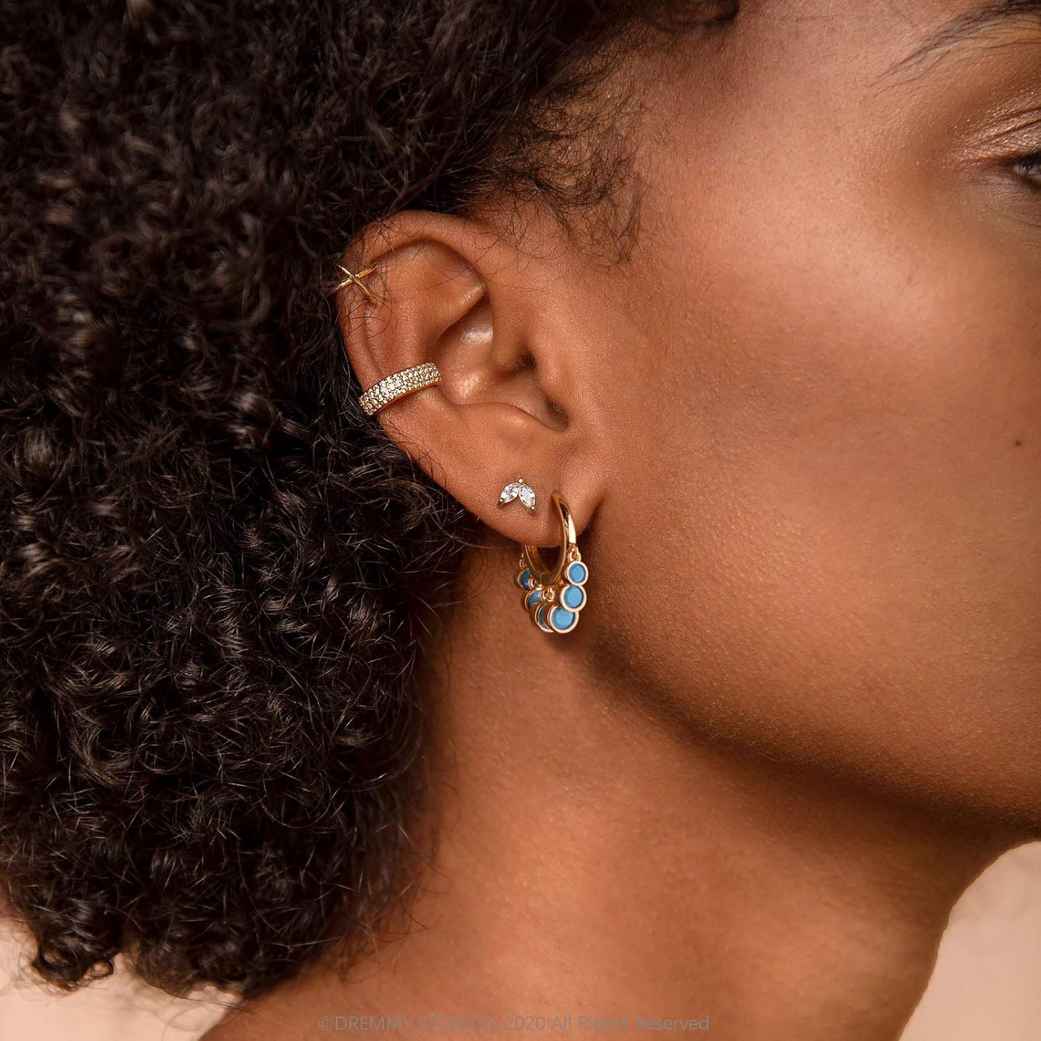 DREMMY STUDIOS Gold Dainty Huggie Hoop Earrings 18K Gold Plated Exquisite Open Tassel Dangle Charm Drop Sleeper Geometric Cross Coin Star Heart White CZ Simple Hypoallergenic Earrings for Women - Image 3