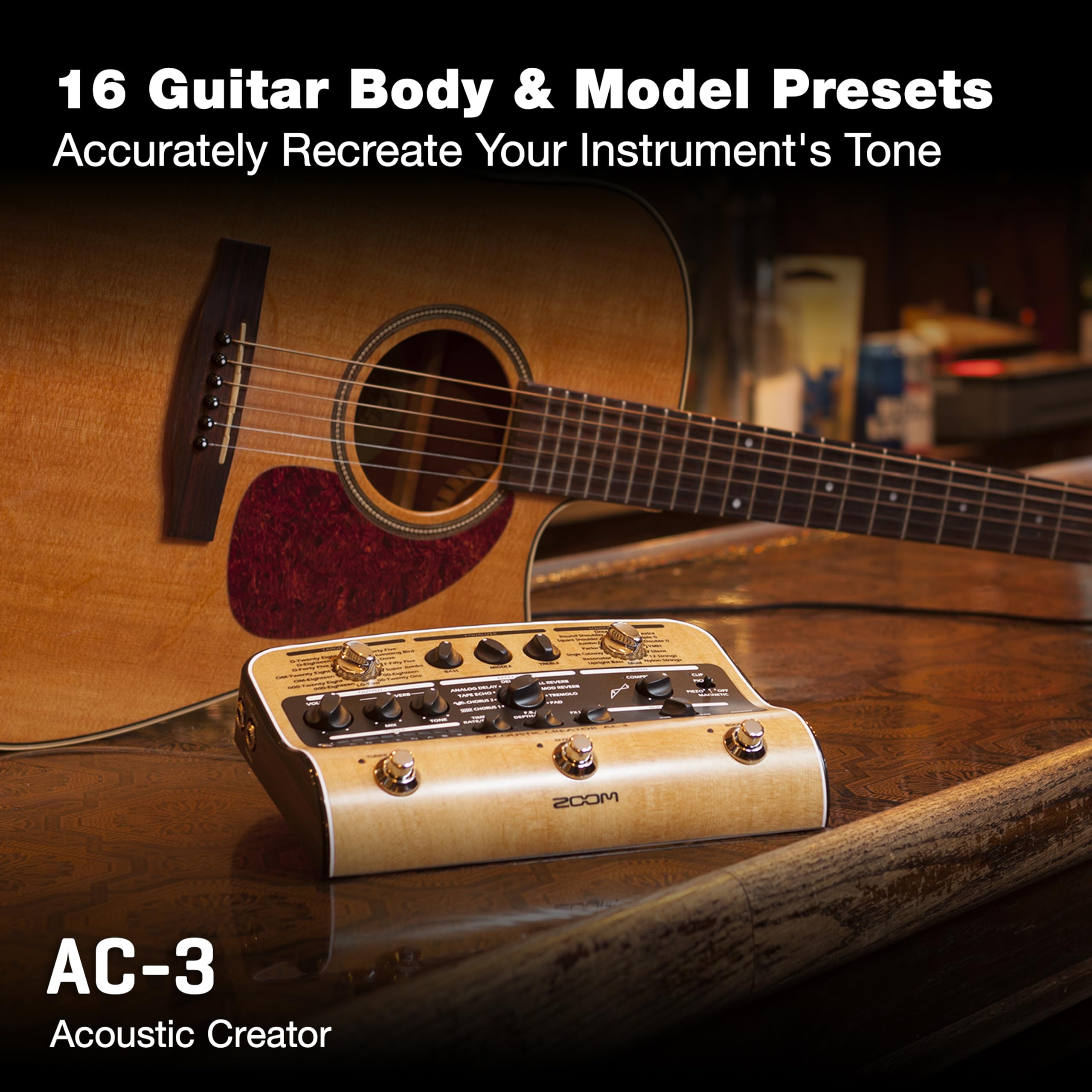 Amazon.com: Zoom AC-3 Acoustic Pedal, DI with Tone Restoration and
