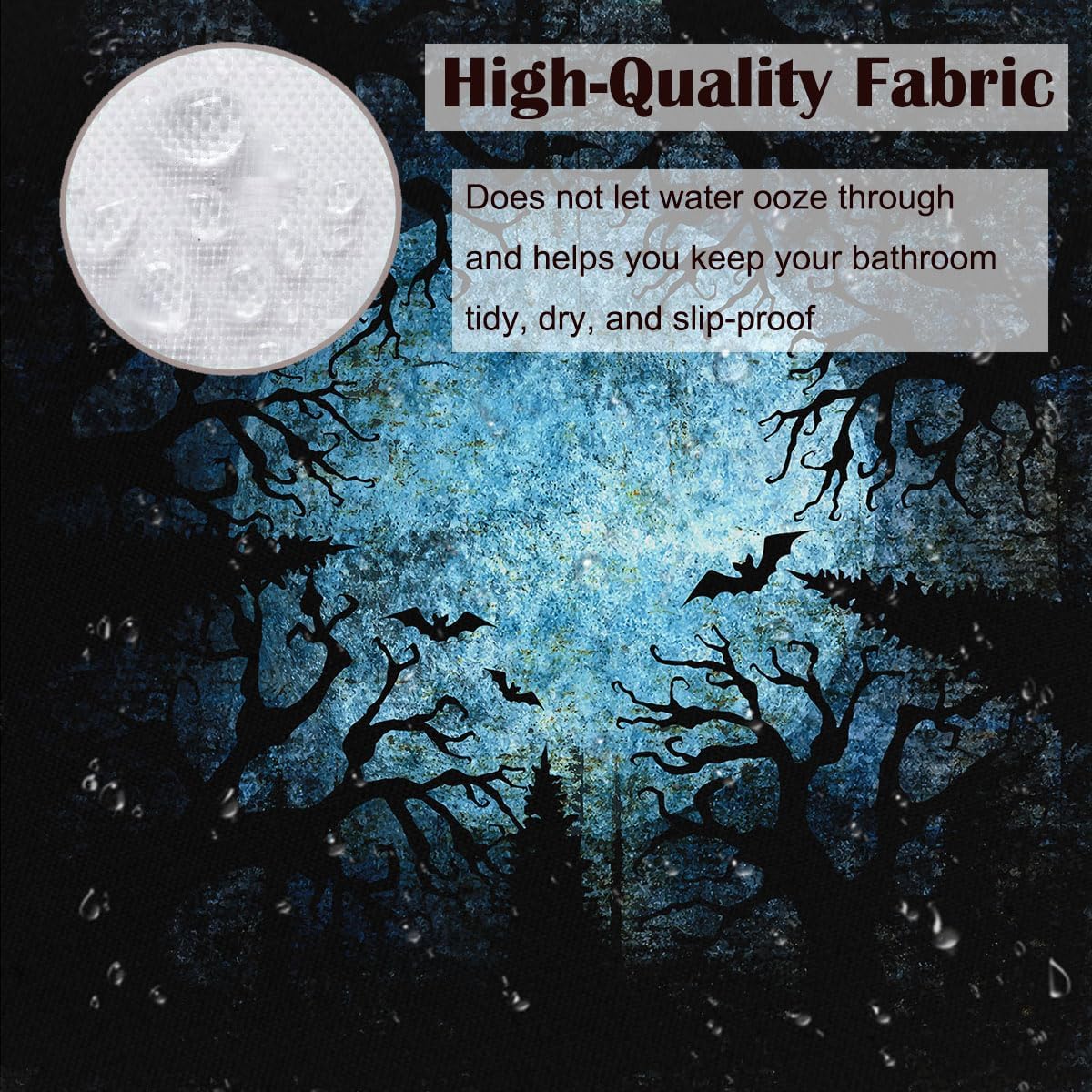 Blue Black Shower Curtain Full Moon Silhouettes of Bats and Terrible Dead Trees Shower Curtain Set 72x72 Inch Waterproof Fabric Machine Washable