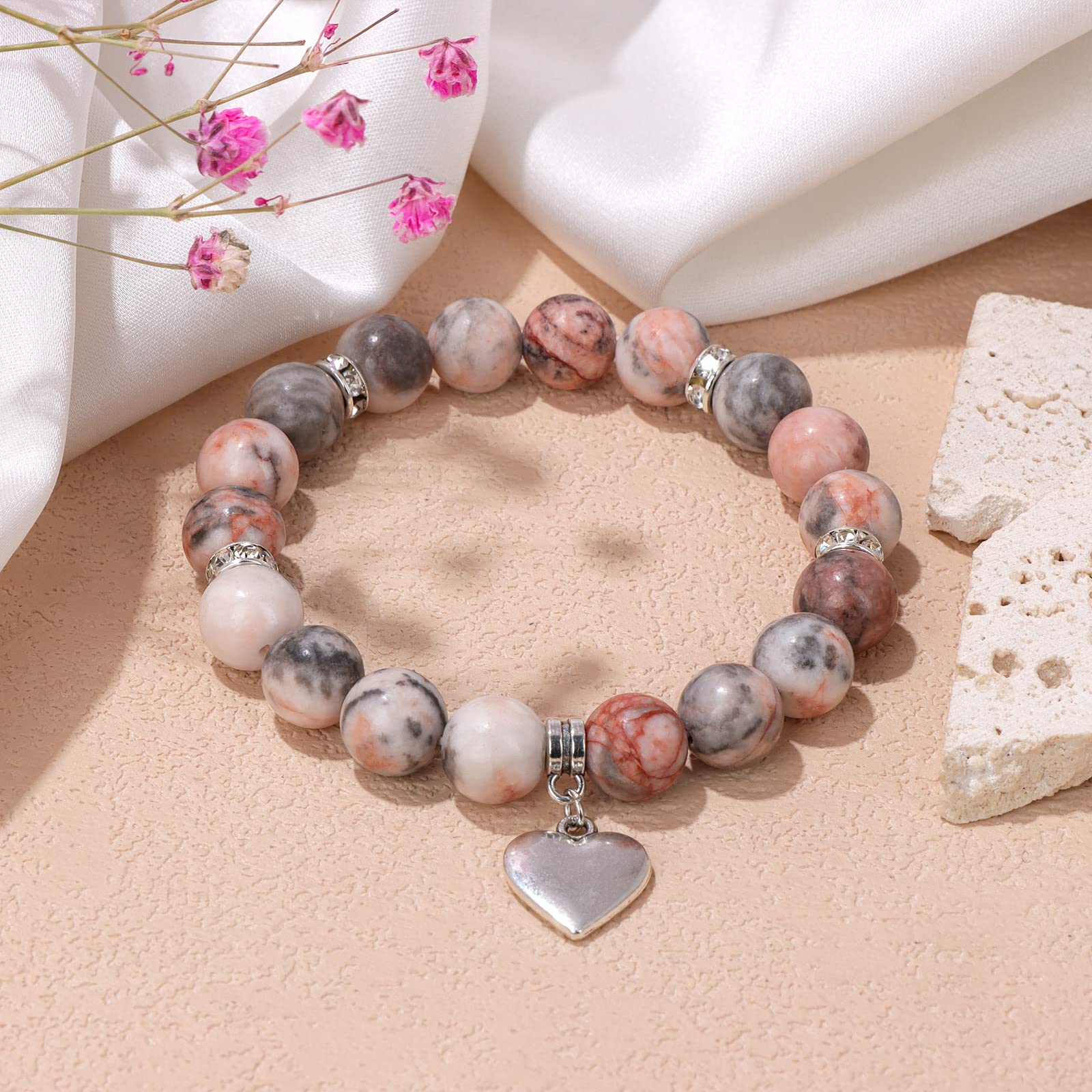 Braccialetto per Donna, Braccialetti Antistress con Perline, Gioielli, Braccialetti con Pietre e Cristalli, Braccialetti Yoga Antistress con Perline, Braccialetti Chakra per Donna, Rosa