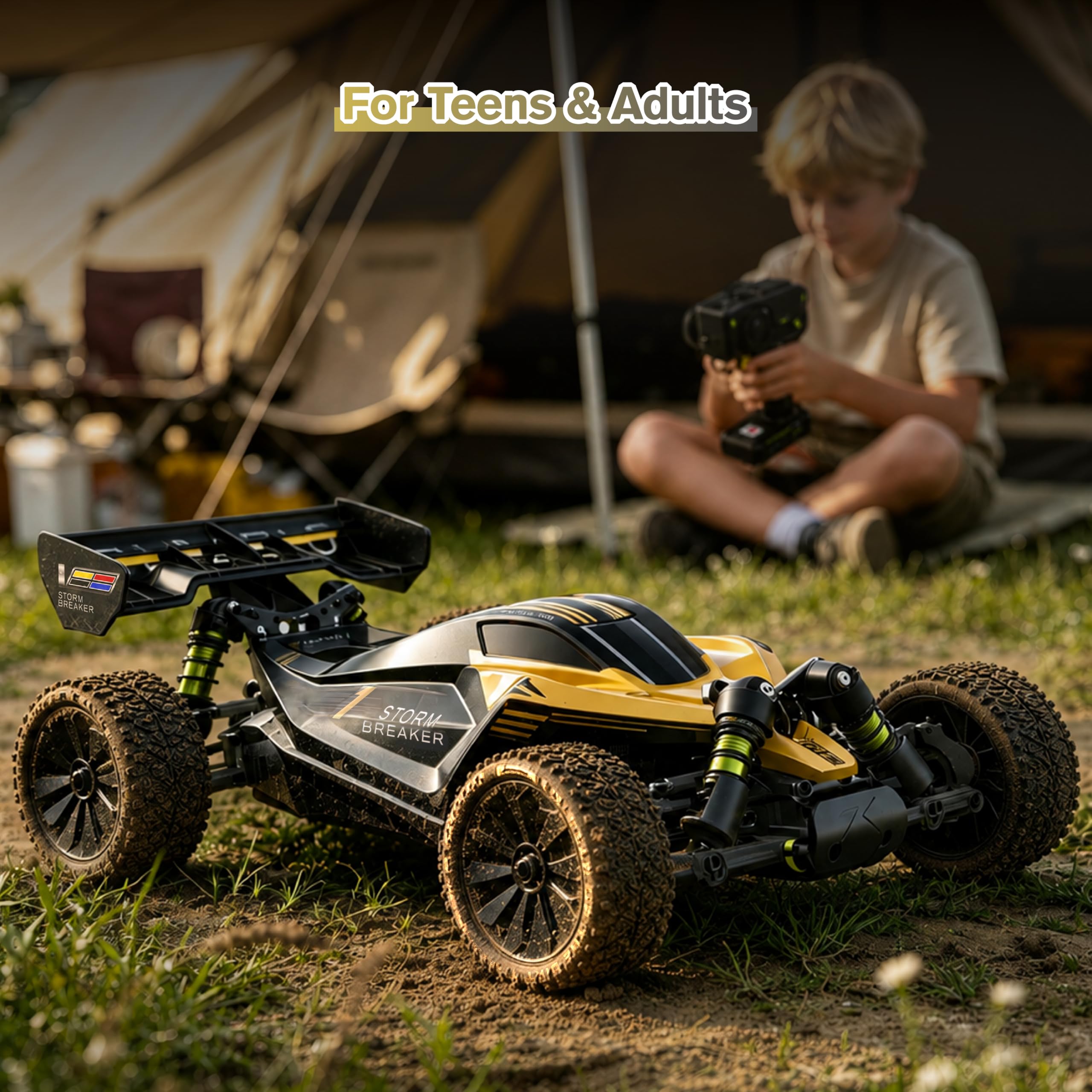 RIAARIO 1/10 Brushless RC Cars, RTR, Beginner, 40+ MPH, Metal Drivetrain, 4WD, Waterproof Electronics, Black, Ages 14+