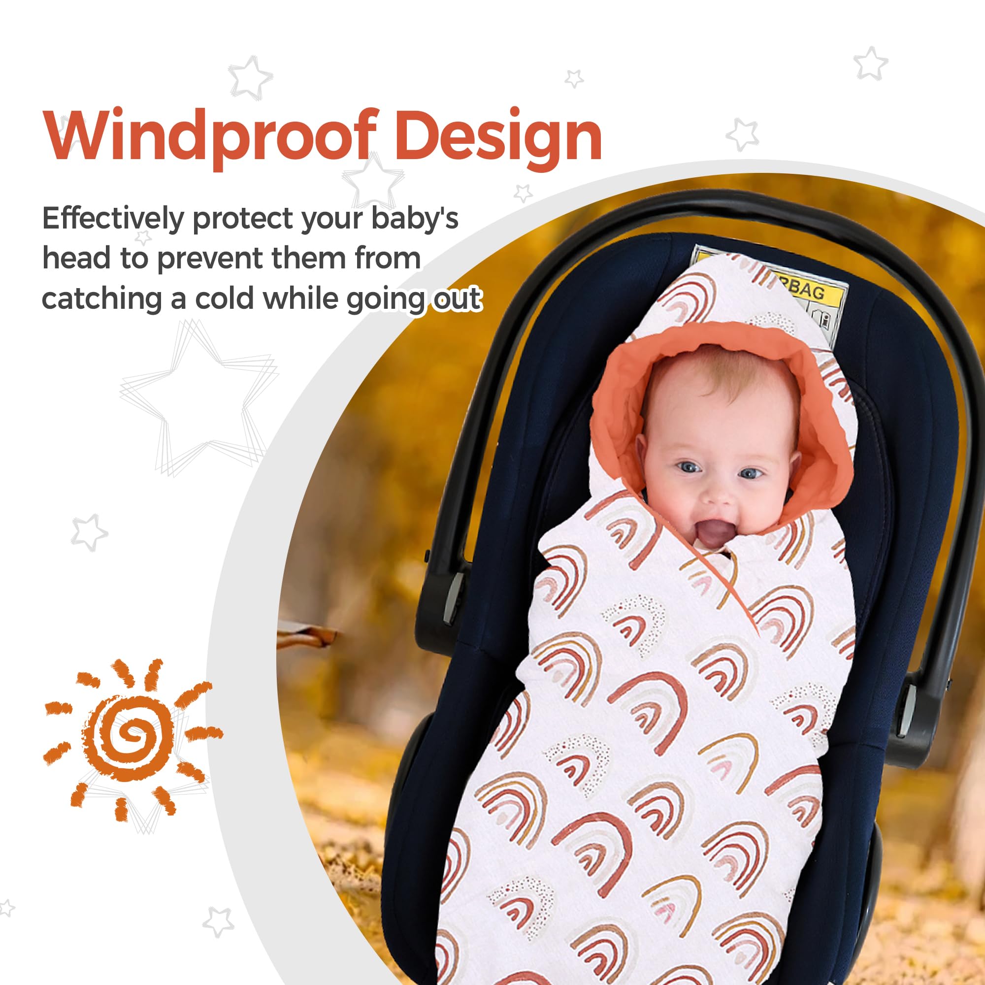 Miracle Baby Coperta Avvolgente in Cotone 90x90cm, Copertina Multifunzionale Universale per Neonati, Passeggino, Ovetto e Seggiolino Auto, Reversibile per Quattro Stagioni, Arcobaleno