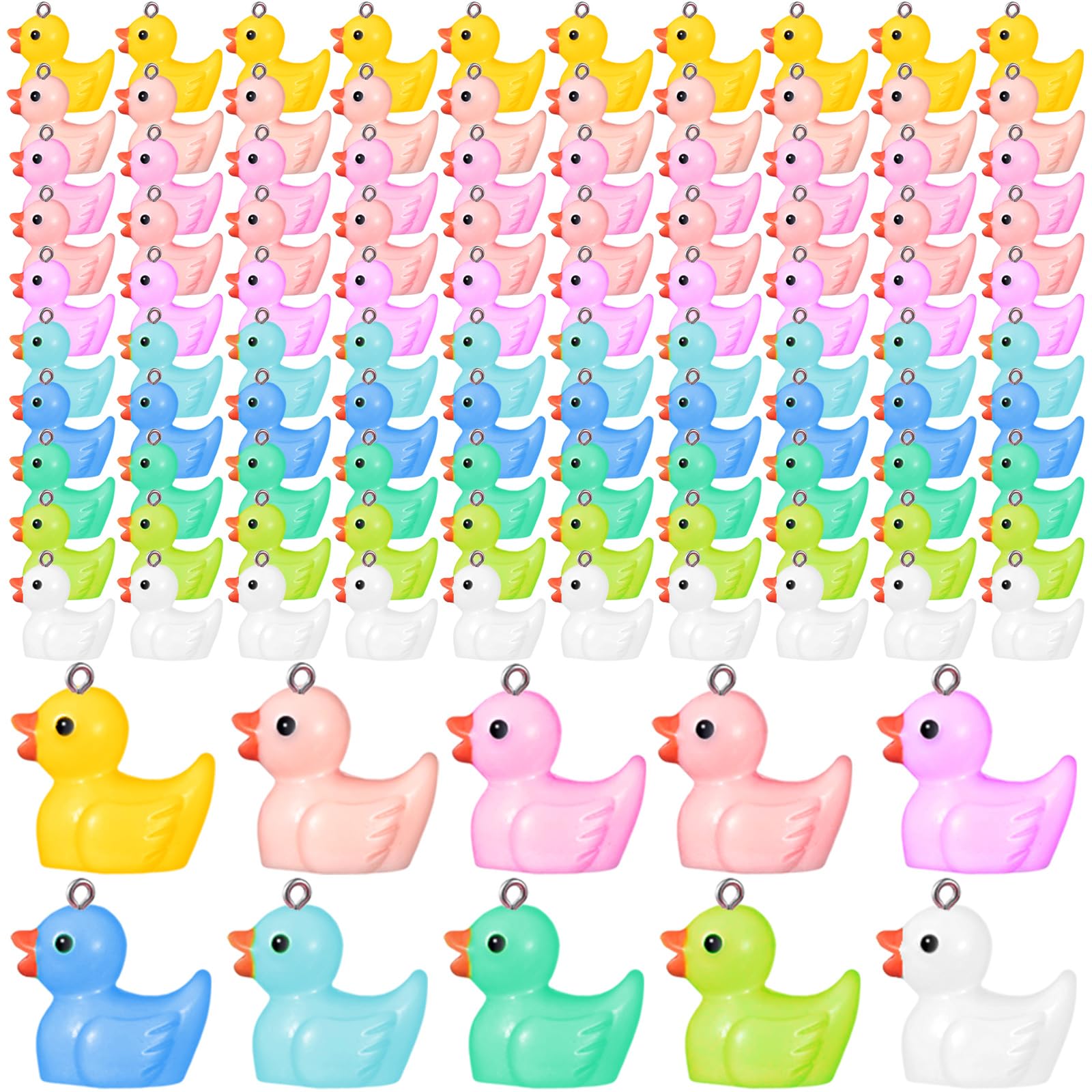 Soaoo 10 Colors Resin Duck Charms Pendants Mini Resin Duck DIY Pendants with Screw Eye Pin Jewelry Craft Supplies for Charm DIY Making Bracelet