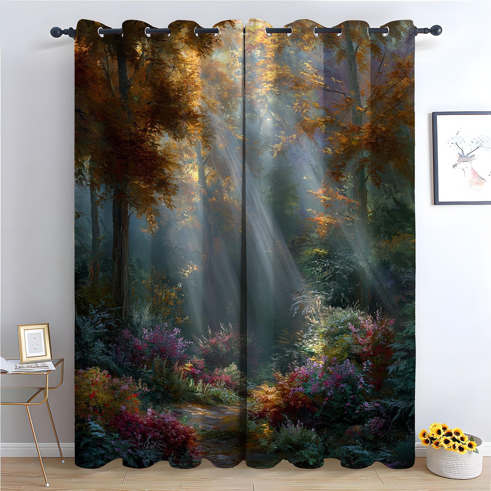 WQBQKKX 80% Blackout Curtains for Bedroom Ink Painting Thermal Insulated 80% Blackout Curtains Print Pattern Room Darkening Window Drapes for Bedroom-52 W x 96" L (Pack of 2)