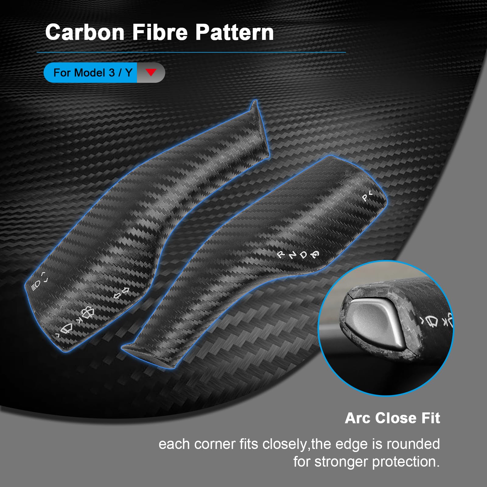 KUNIST Steering Lever Cover for Tesla Model Y 2024, Carbon Fiber Pattern Gear Shift Cover Accessories Snap Design Full Protection for Tesla Model 3 2017-2023 and Model Y 2020-2024 (Matte Carbon)