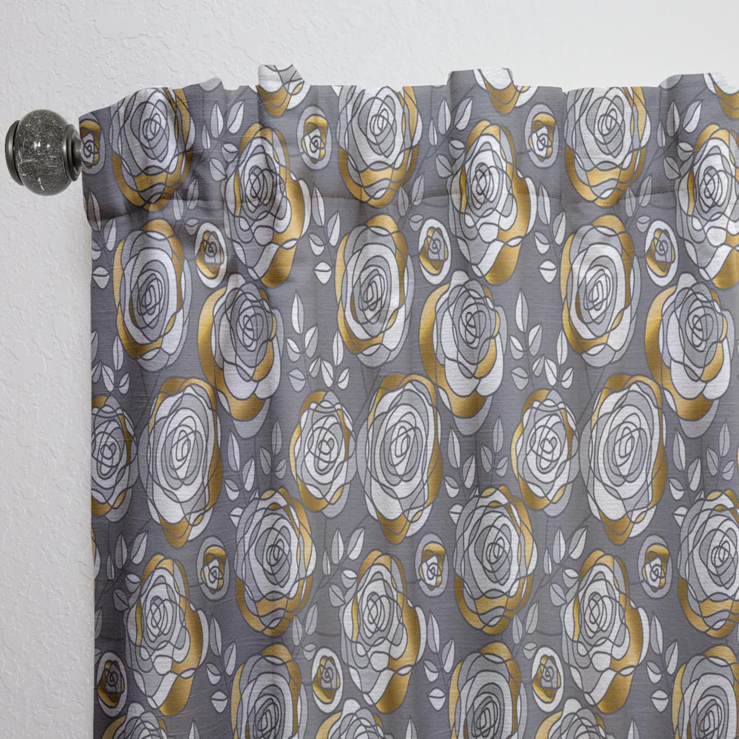 DesignQ 'Golden Rose Flowers ' Mid-Century Modern Curtain Panel