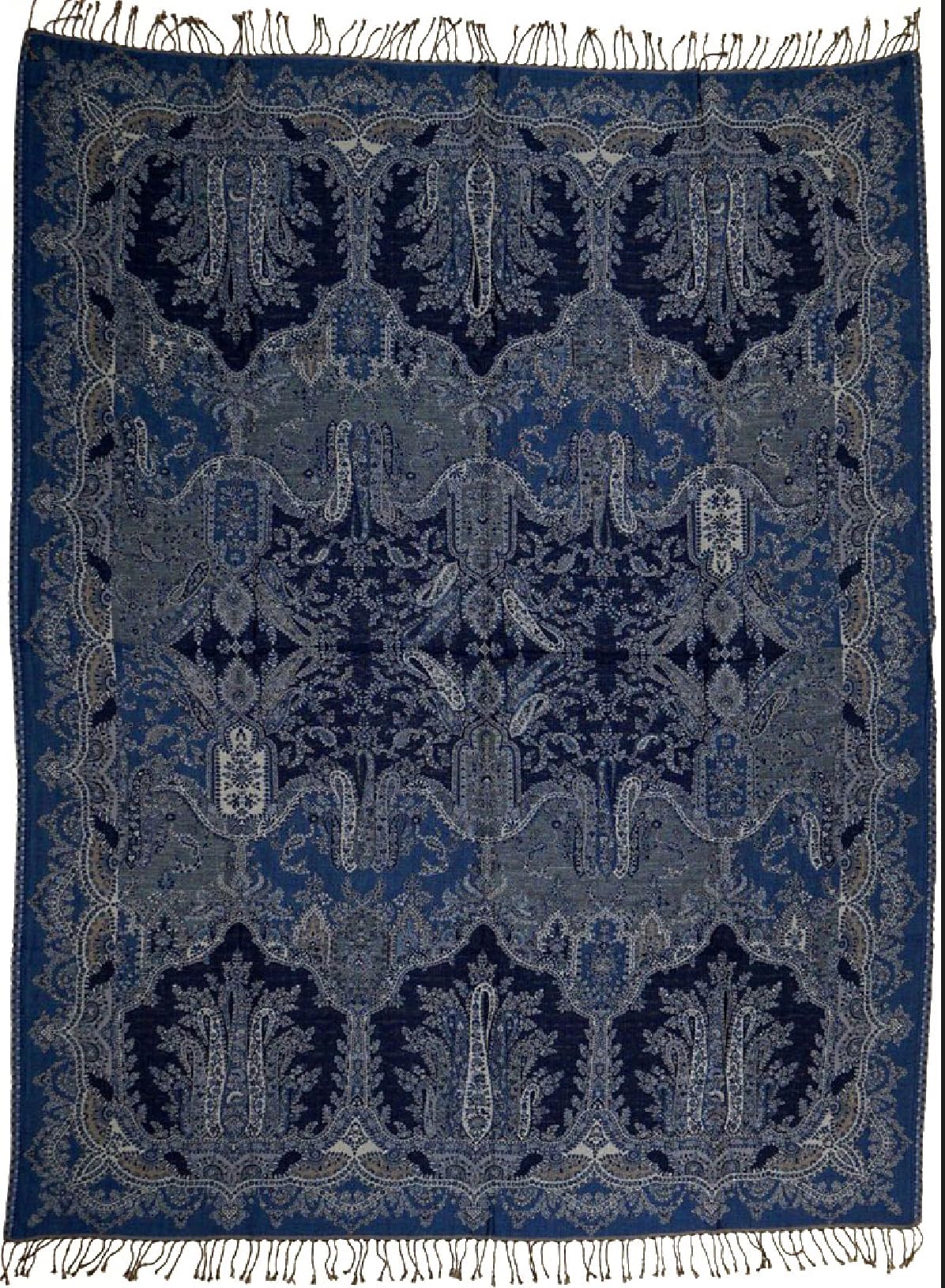 Lorenzo Cana - 96328 - Couverture tissée jacquard en coton avec laine fine d'agneau mérinos - Couverture de canapé - Couverture de pique-nique - Plaid bleu cachemire - 140 cm x 200 cm