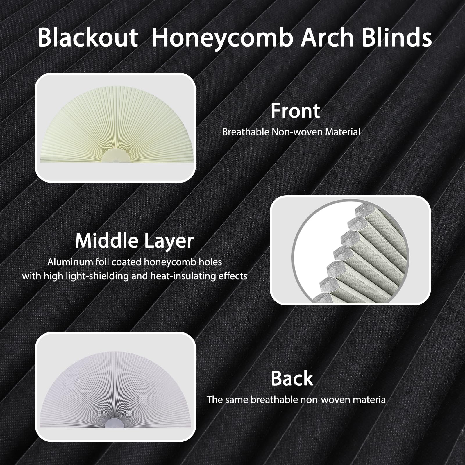 Arc fenêtre occultant – Stores cellulaires en demi-cercle pour fenêtre sans perçage – Stores en nid d'abeille sans fil pour fenêtre d'intérieur, stores bloquant la lumière faciles à installer (1