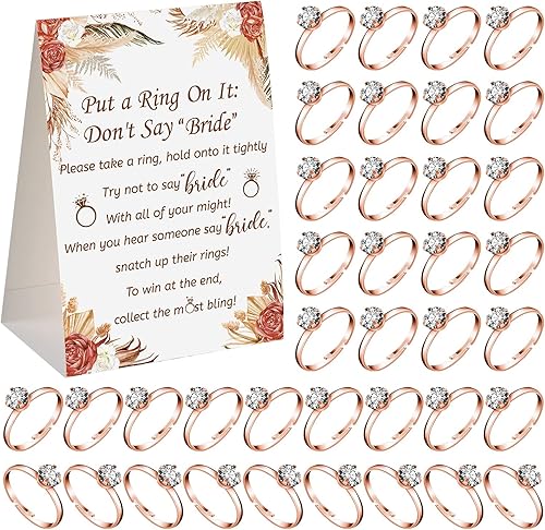 Miniatura 37 de Woanger Juego de despedida de soltera con 50 anillos falsos, juego de despedida de soltera con temática de vegetación rústica, juegos de boda