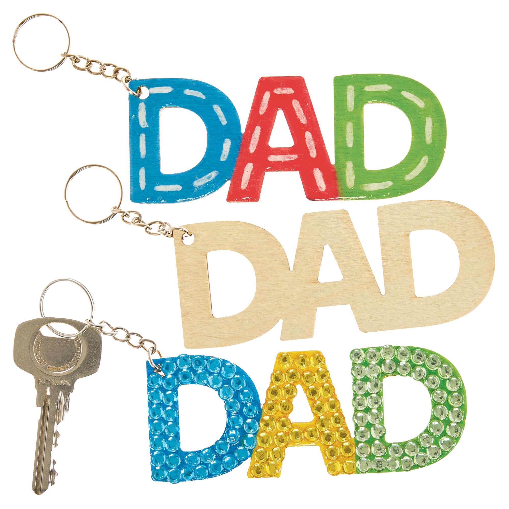 Baker Ross FN496 Father's Day DAD Wooden Keyrings - Pack of 6, Father's Day Arts and Crafts for Kids