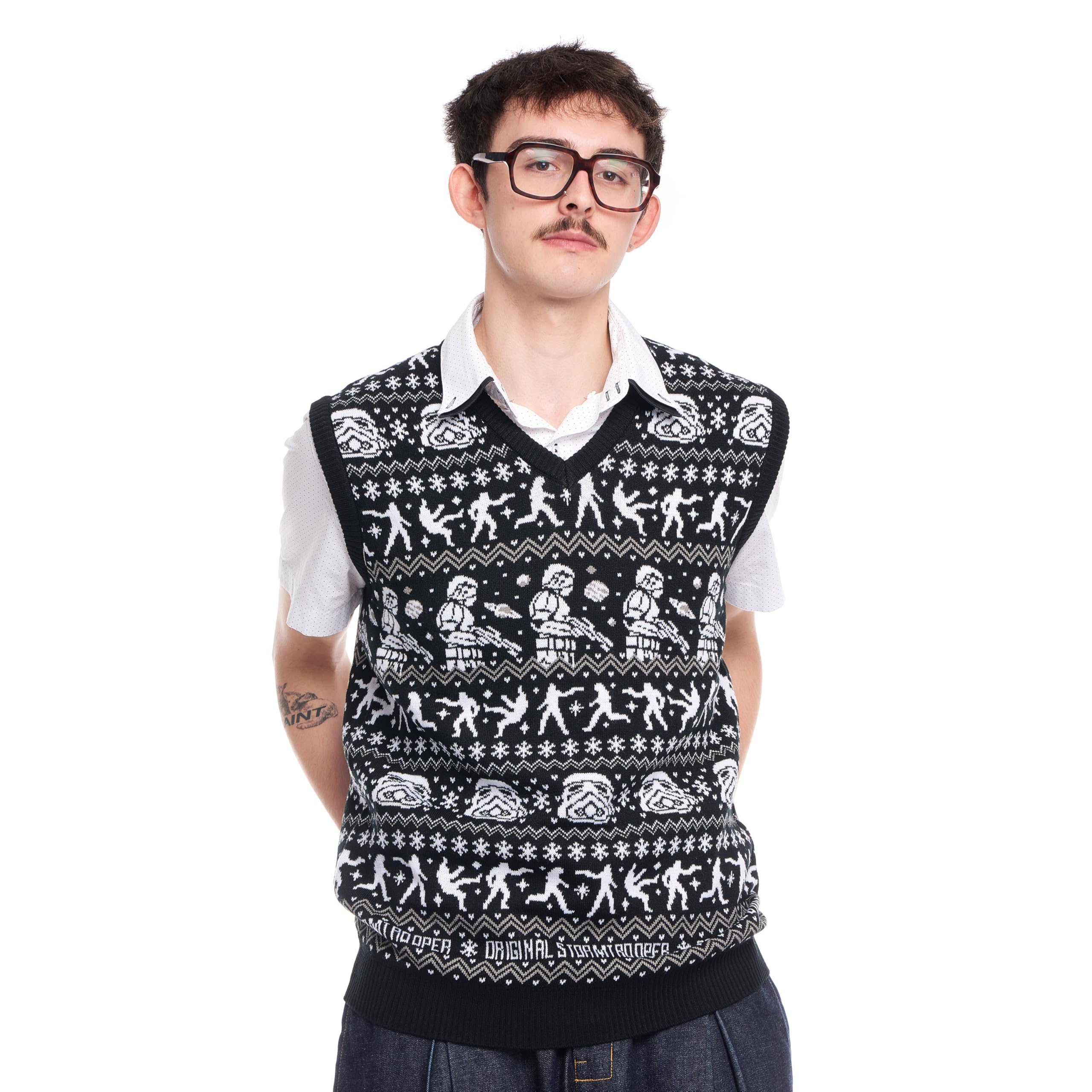 Stormtrooper Christmas Jumper Style Knitted Vest – Unisex Sleeveless Jumper – Stormtrooper Holiday Sweater, 2XL