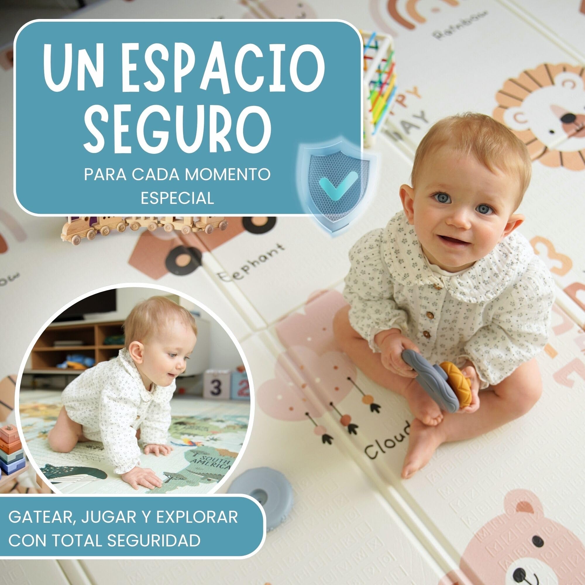 HUBORNS - Alfombra bebé plegable acolchada 200×180 cm para juegos y gateo, manta de actividades impermeable y reversible, tapete infantil antideslizante, regalo ideal recién nacidos (Mapa XL)