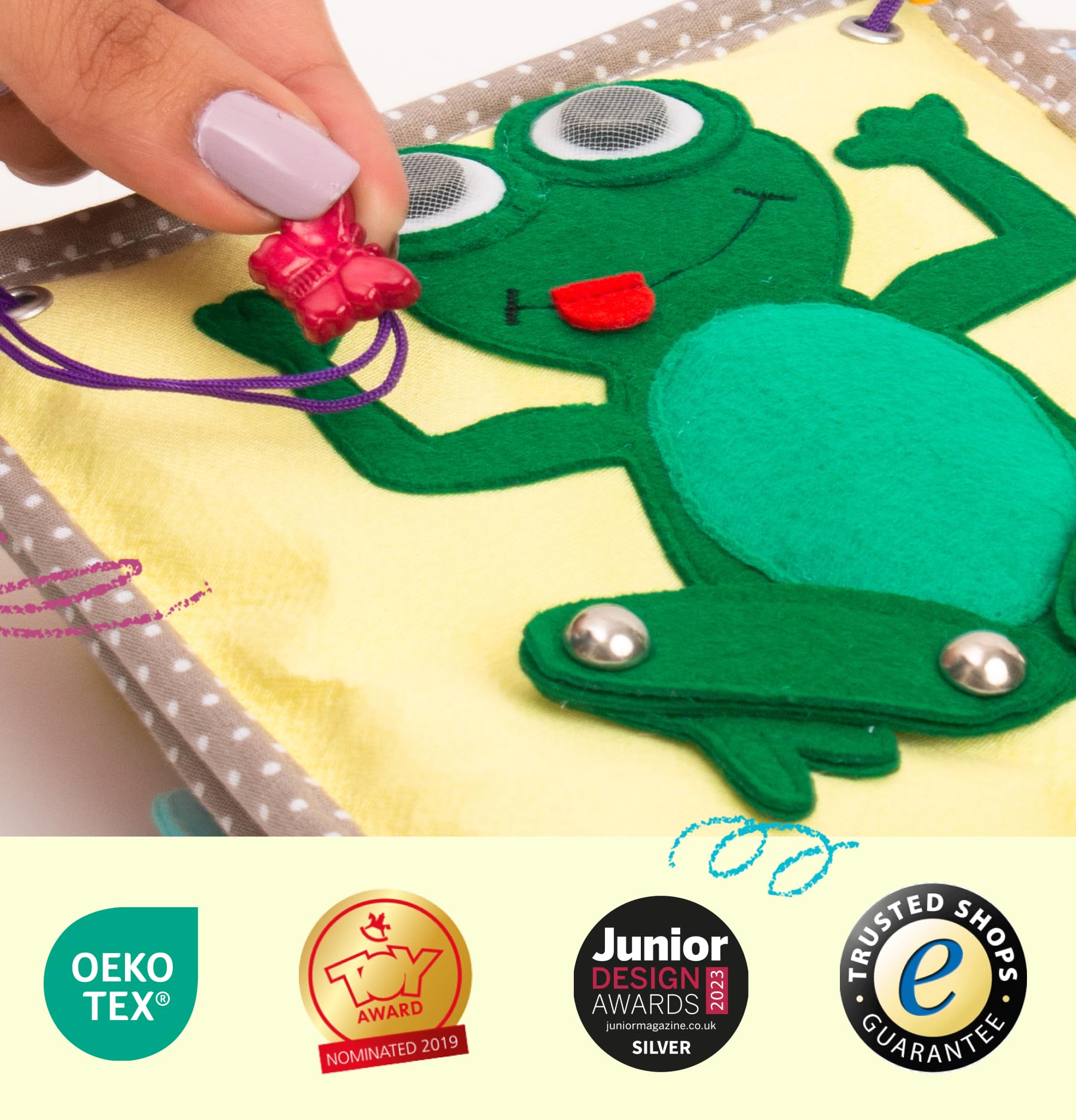 Jolly Designs Mini Quiet Book Dösender Leone - Montessori Giocattoli a partire da 1 anno - Libro in stoffa & Busy Book senza parti allentate - Giocattolo educativo in feltro - Libro motore per neonati