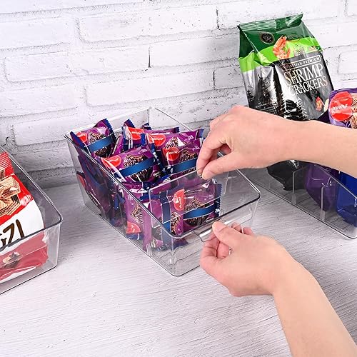 Miniatura 5 de Paquete de 2 organizadores de despensa transparentes para almacenamiento de aperitivos, organizadores de plástico extraíbles con 3 divisores,