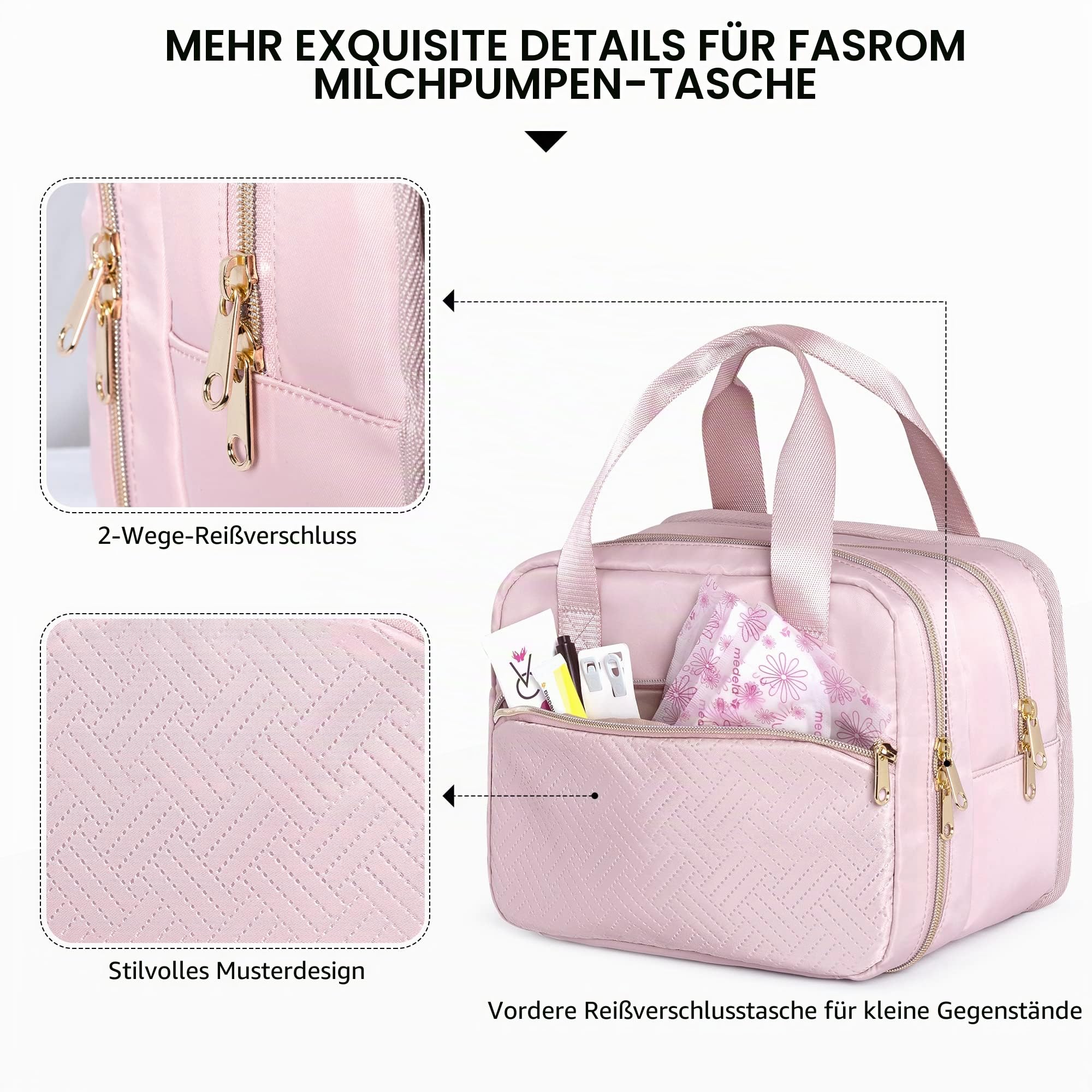 Fasrom Tragbare Milchpumpen Tasche mit Eisbeutel, kompatibel mit Elvie Hands-Free Pumpen Pump in Style, Tragetasche für milchpumpe Pumpentragetasche für berufstätige Mütter, Rosa