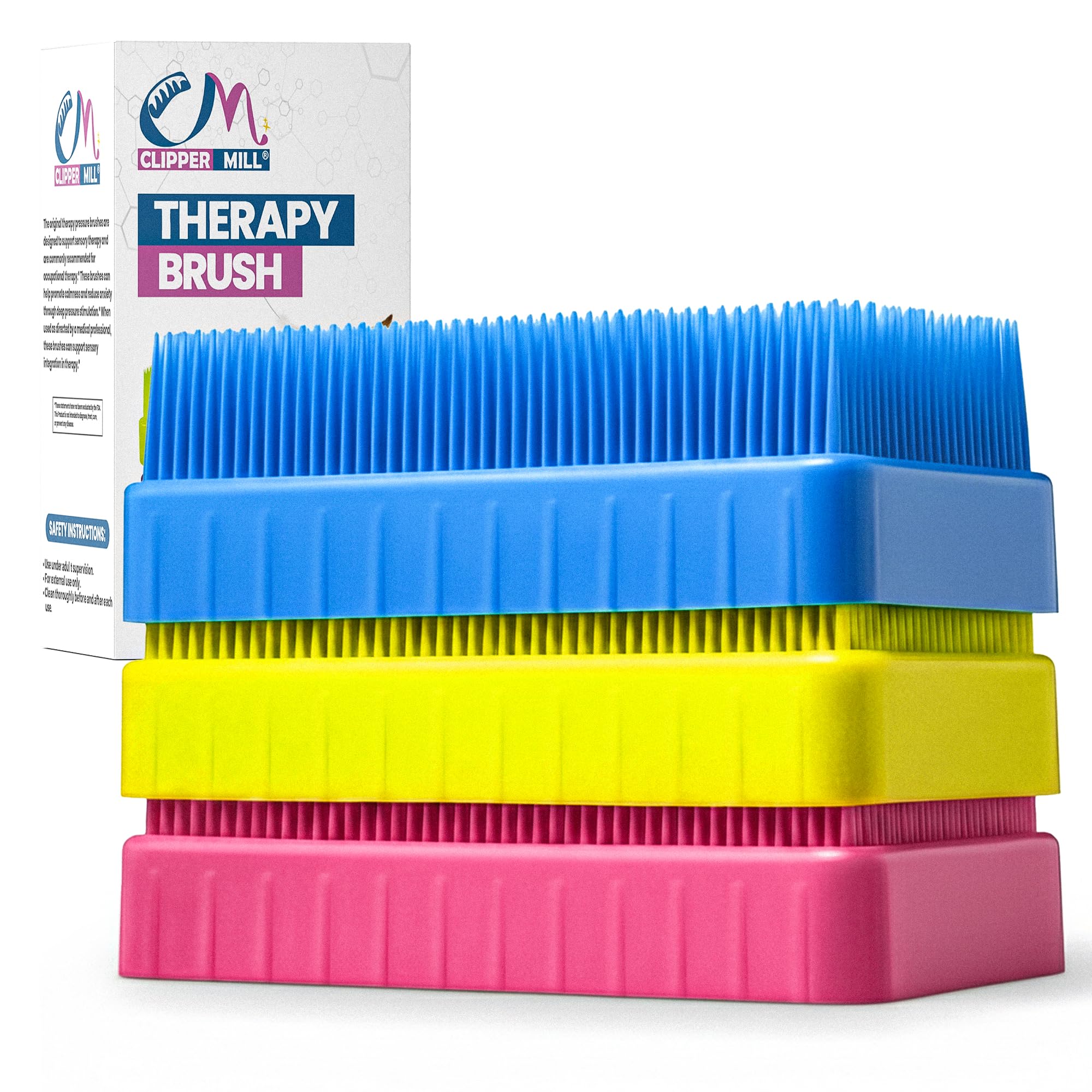 Wilbarger Method Therapy Sensory Therapressure Brush Blue/Pink/YLW 3PK