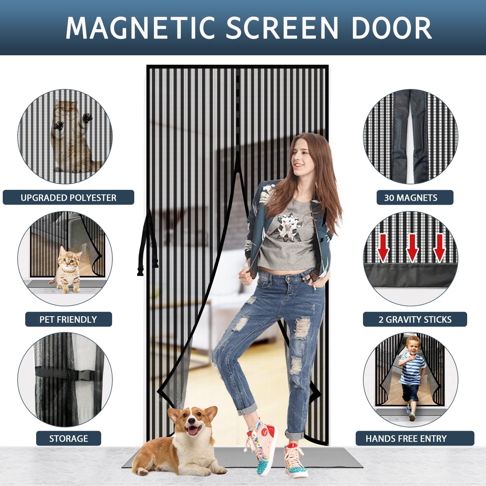 YRH Magnetic Fly Screen Door with Stay Open Buckles, Heavy Duty Self-Sealing Mesh - Image 3