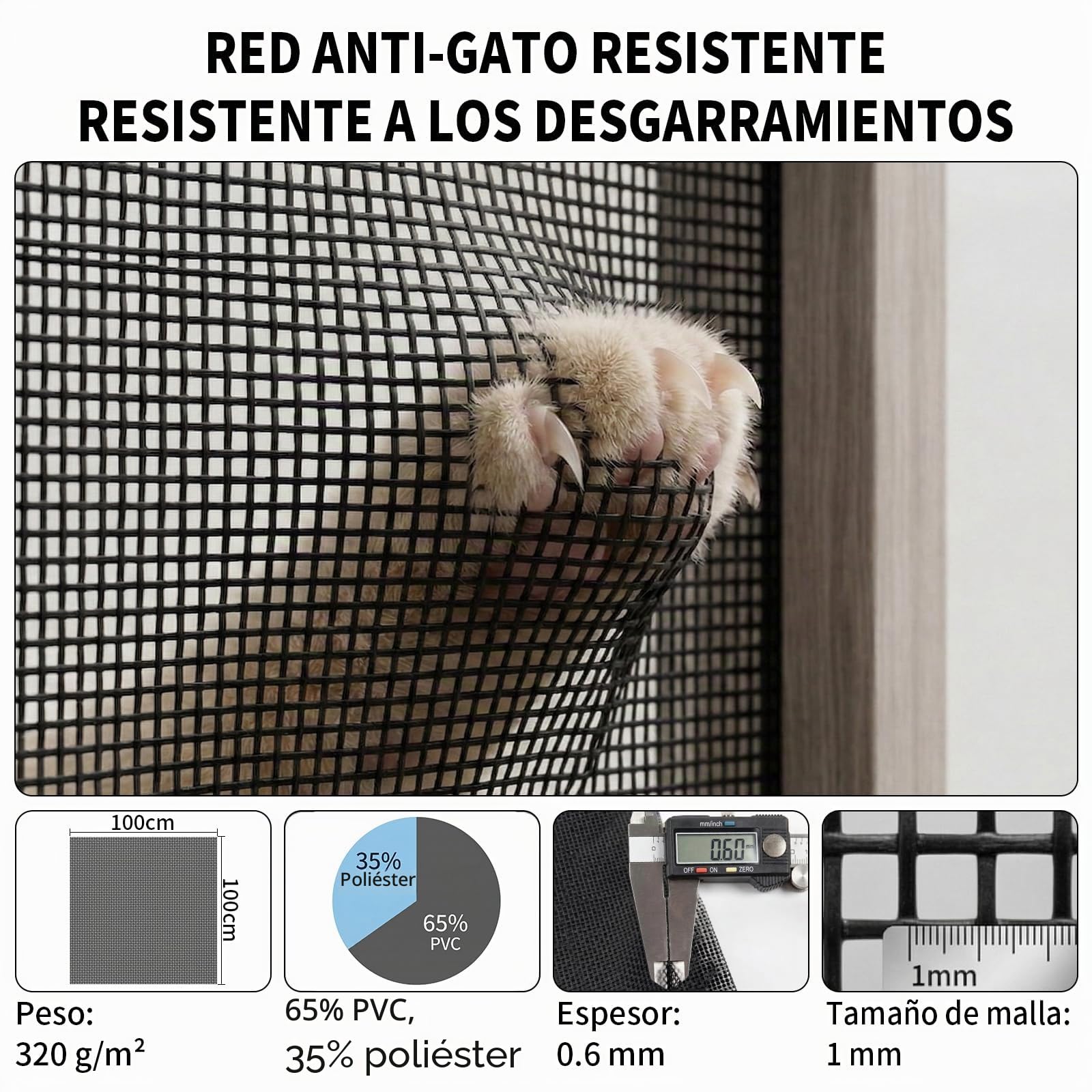 BKSAI Mosquitera Ventana para Gatos, Red Anticaída Adhesiva sin Taladrar, Malla Recortable Resistente a Arañazos, Protección Mascotas para Ventana - 130x150CM Negra