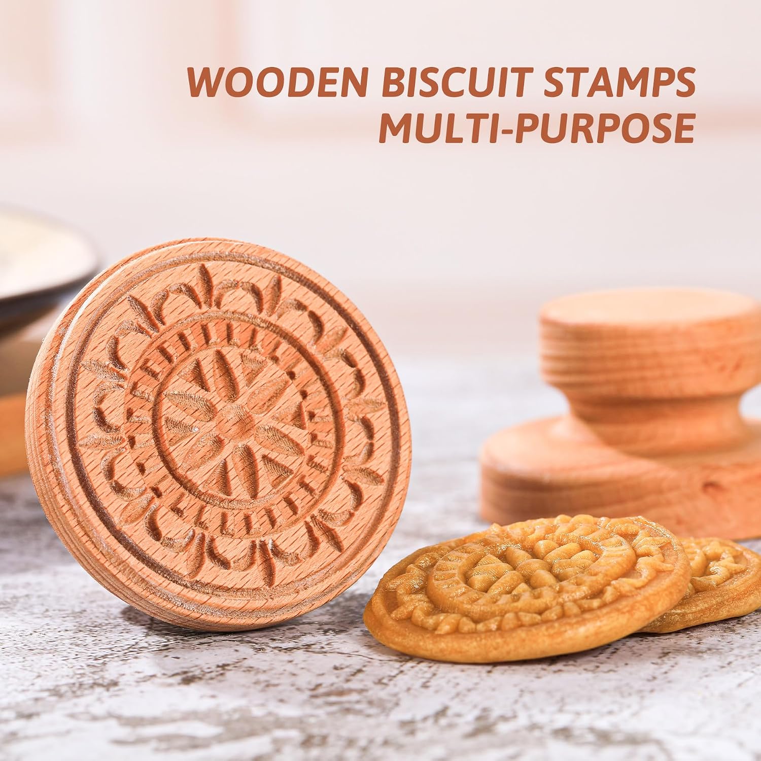 2.5 Inch Wood Cookie Stamp - Florence Motif 3D Wooden Baking Mold & Tool