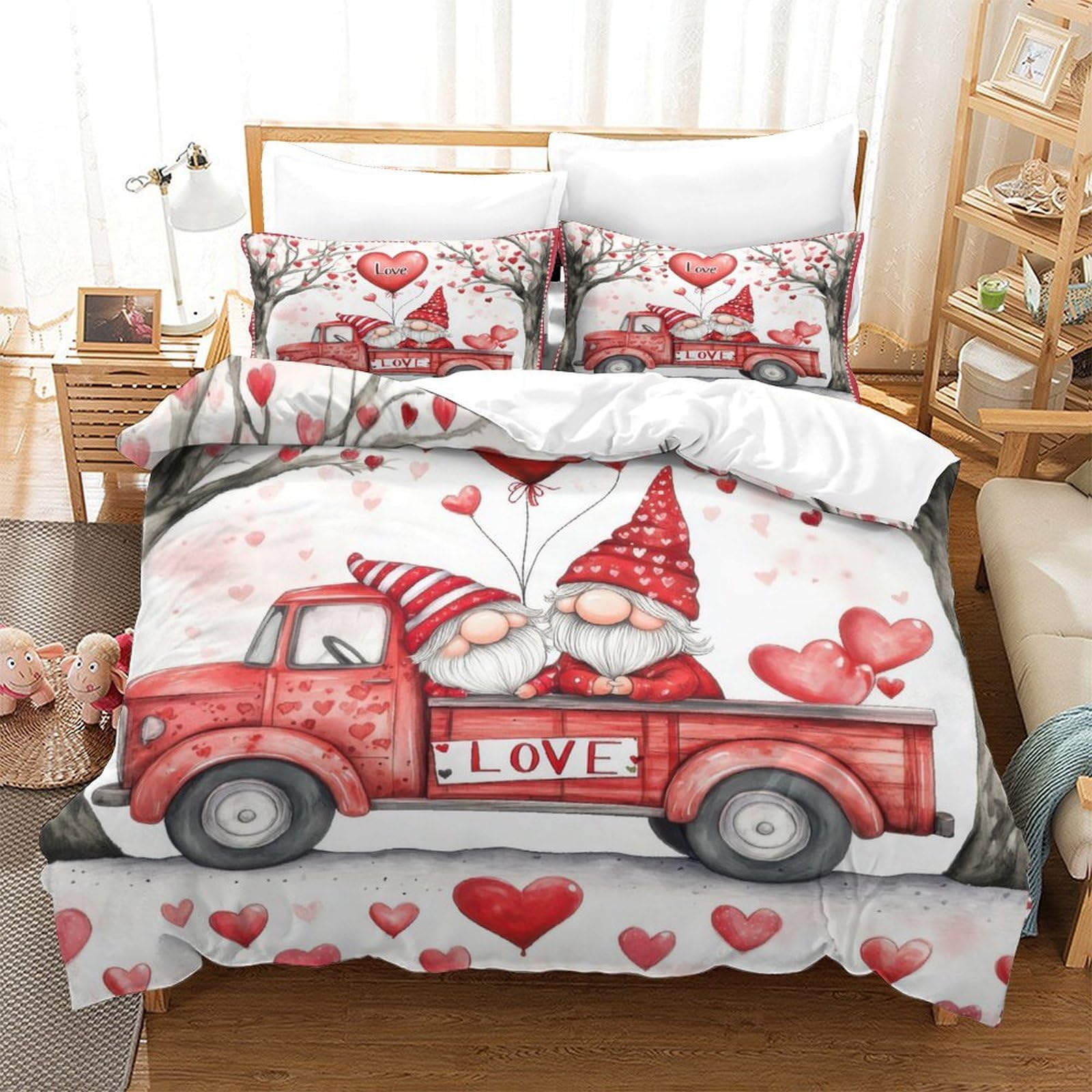 Romantik Liebe 3D Druck Bettbezug Mikrofaser Schlafzimmer Deko Pärchen Bettwäsche Set Hautfreundlich Atmungsaktiv Geschenk Super King（260x220cm）