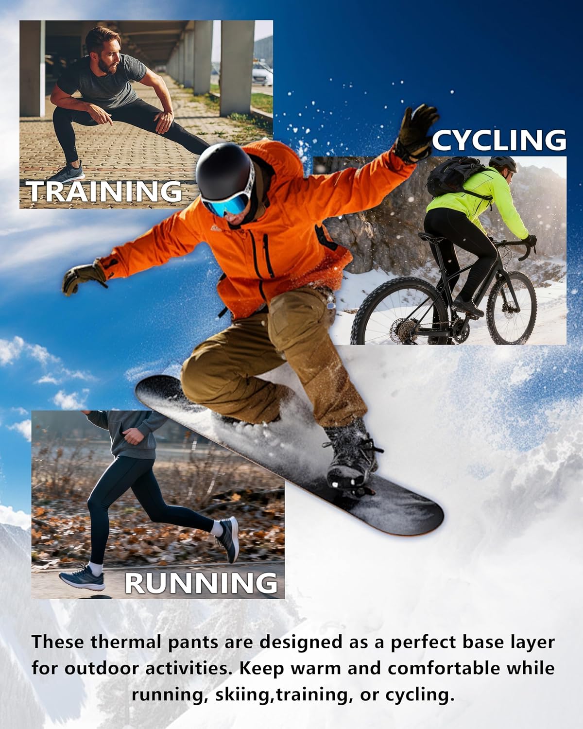 Men's Thermal Underwear Bottoms, Fleece Lined Long Johns Pants with Fly, Athletic Base Layer Leggings Cold Weather - Image 6