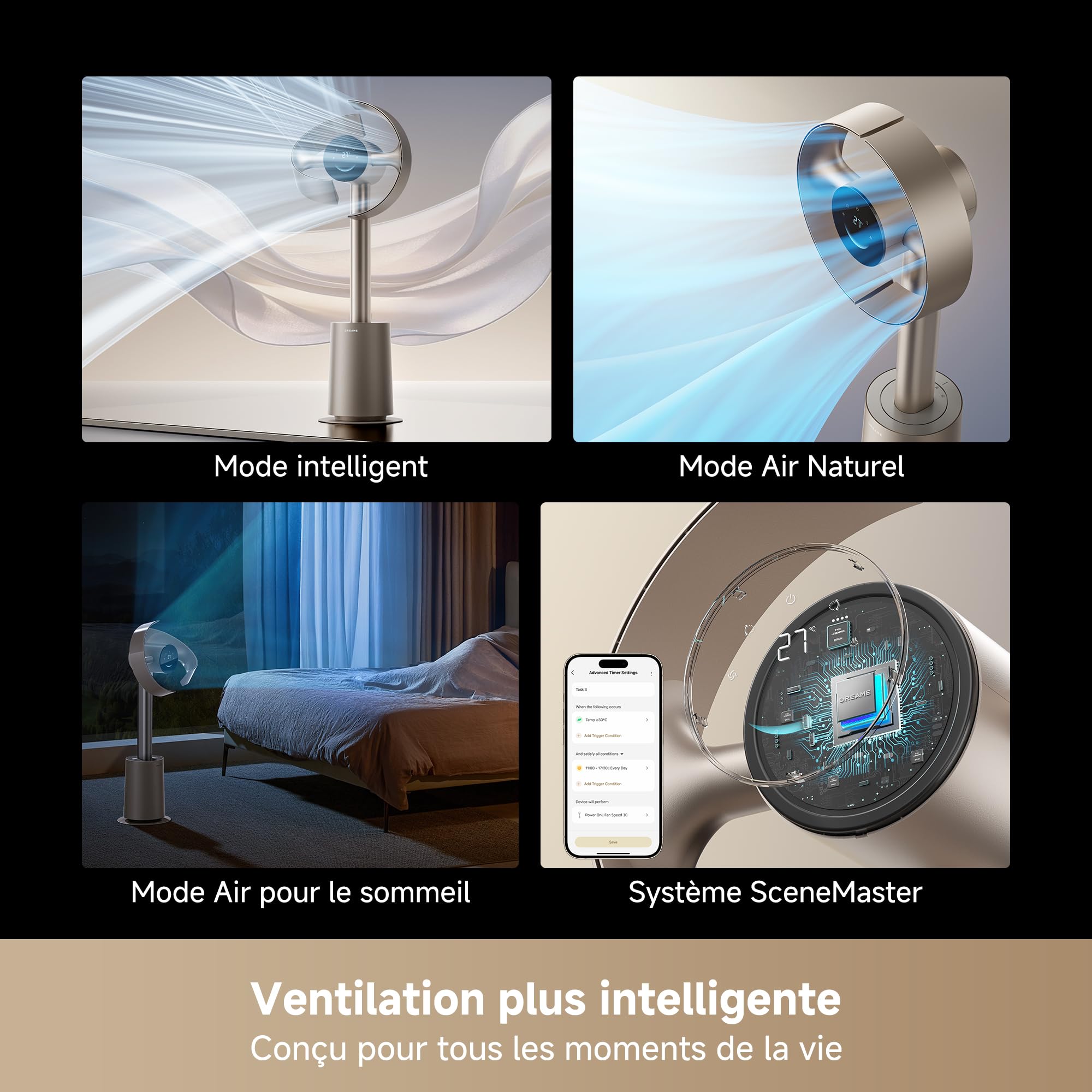dreame MF10 Ventilateur sans pales, débit d’air spatial 270° pour circulation d’air dans toute la pièce, débit d’air adaptatif à la température, ventilation intelligente, filtre lavable