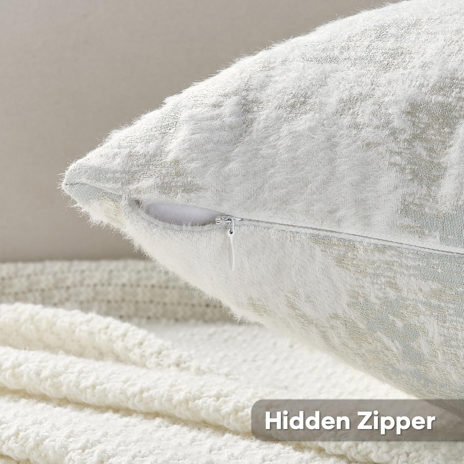 HAUSSY Light Blue White Throw Pillow Covers 18x18 Set of 2 Neutral Faux Cashmere Jacquard Decorative Pillow Cases Textured & Soft Couch Cushion Case for Living Room Bed Home Decor