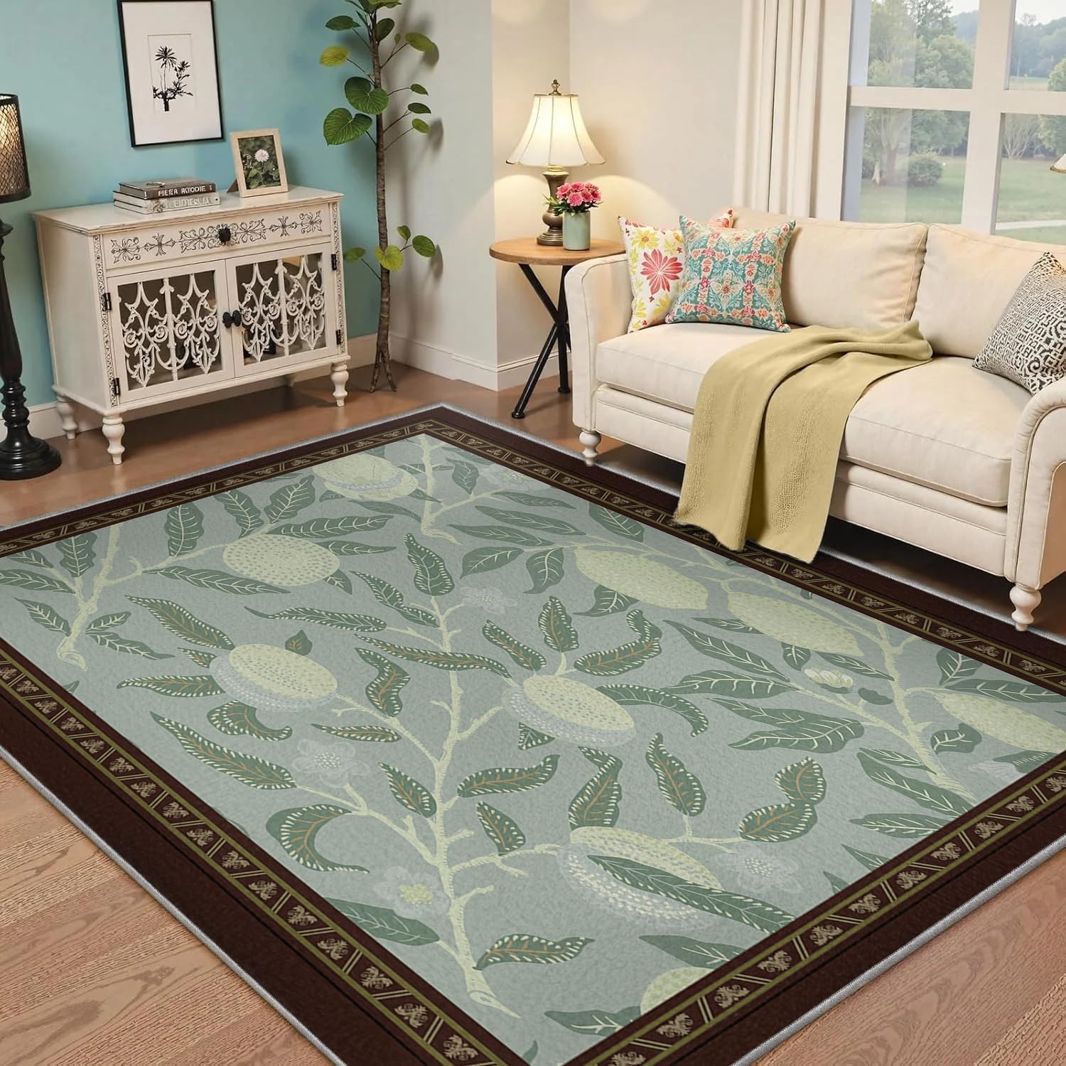 Tapis d'espace 140x200cm lavable vert avec bordure marron
