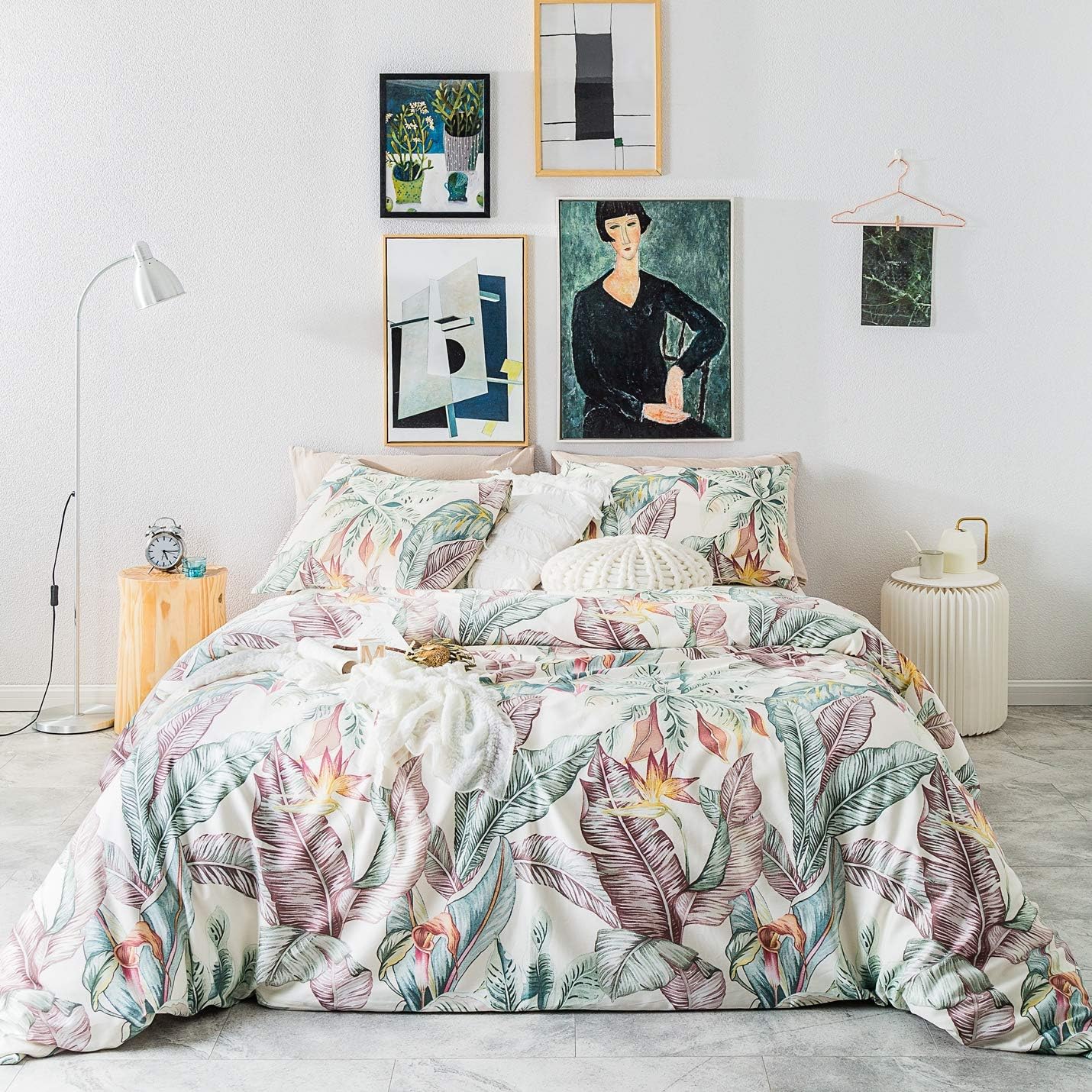SUSYBAO Tropical Leaves Duvet Cover Queen 100 Egyptian