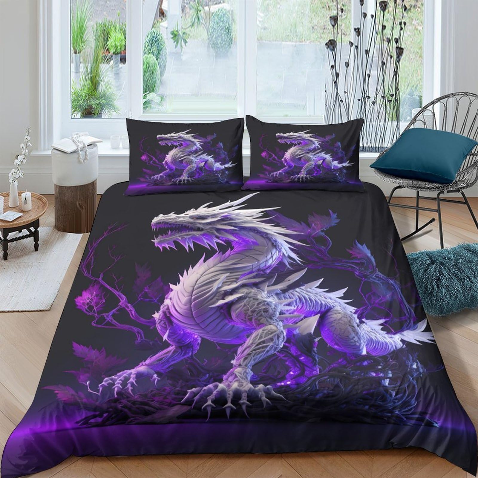 Ctjqhvkz Style-9 3D Printed Purple Dragon Fitted Sheet Microfiber Soft Breathable Lightning Bed Cover For Bedroom Dorm Mattress Decor Single（135X200cm）