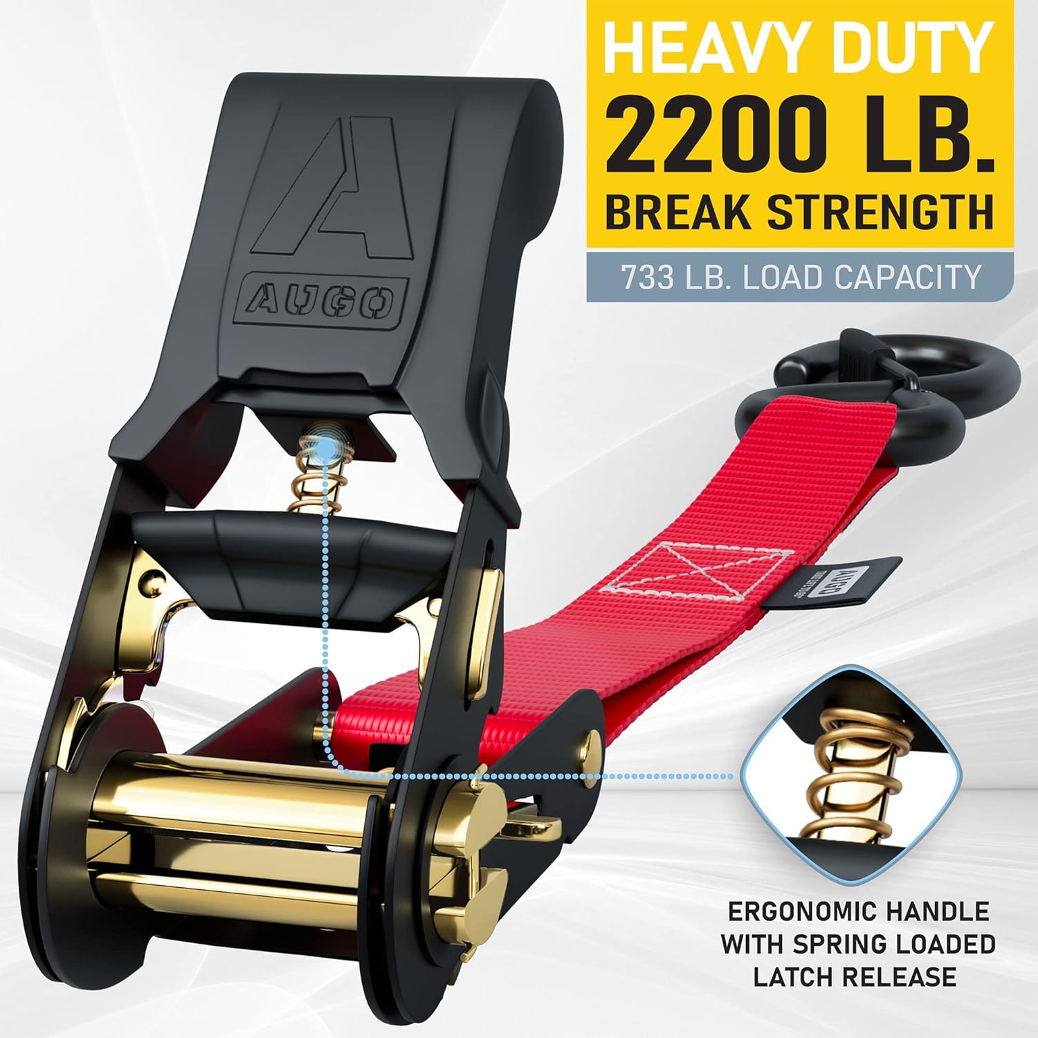 AUGO Ratchet Straps Heavy Duty 4 Pack -15 FT - 2200 LB Break Strength – with Safety Lock S Hooks - Cargo Straps for Moving, Appliances, Motorcycle – Soft Loop Tie Downs - Image 2