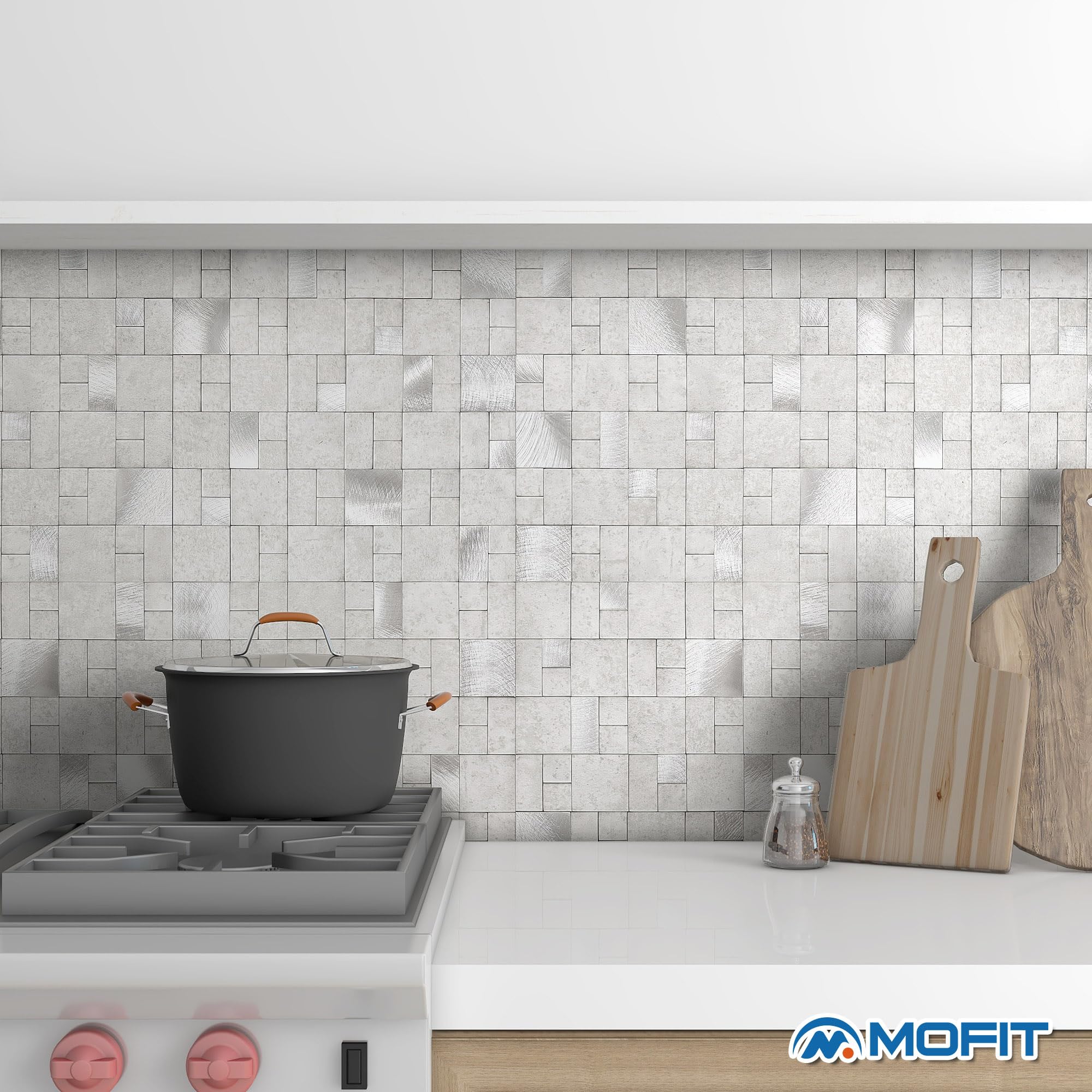 MOFIT Pannello Decorativo Mosaico Marmo Adesive Cucina Grigio 10pezzi