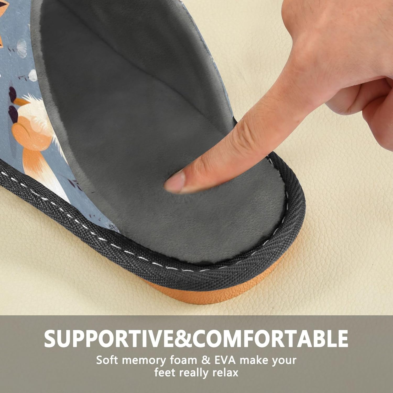 Cute Fox Flower House Slippers – Cozy Fuzzy Slippers for Guests, Washable & Disposable, Perfect for Shoeless Home, Spa & Hotel Use A112942