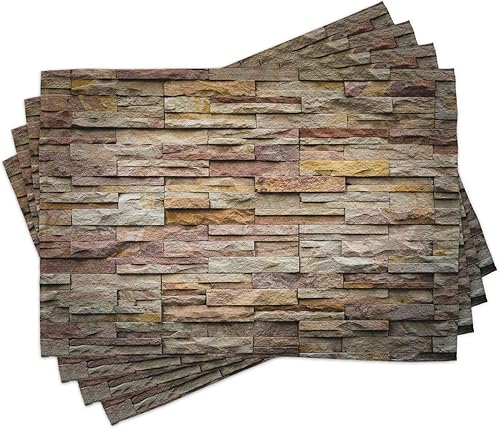 Ambesonne Juego de 4 manteles individuales con estampado de mármol, ladrillo urbano, piedra de pizarra, piedra de piedra, imagen destacada de la