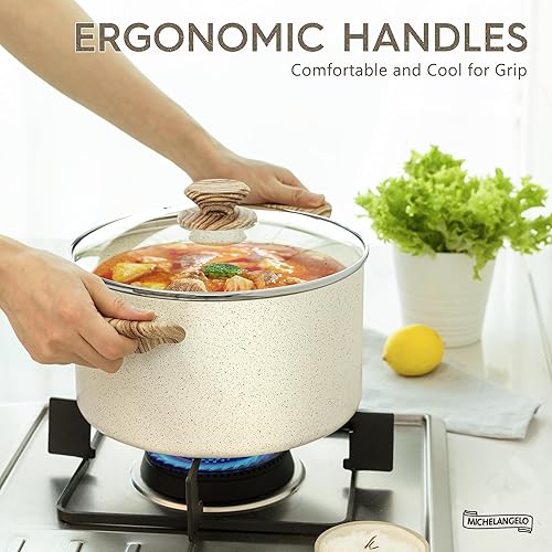Miniatura 4 de MICHELANGELO Olla de sopa de 6 cuartos de galón con tapa, ollas antiadherentes con revestimiento de granito, ollas de cocina no tóxicas para todas