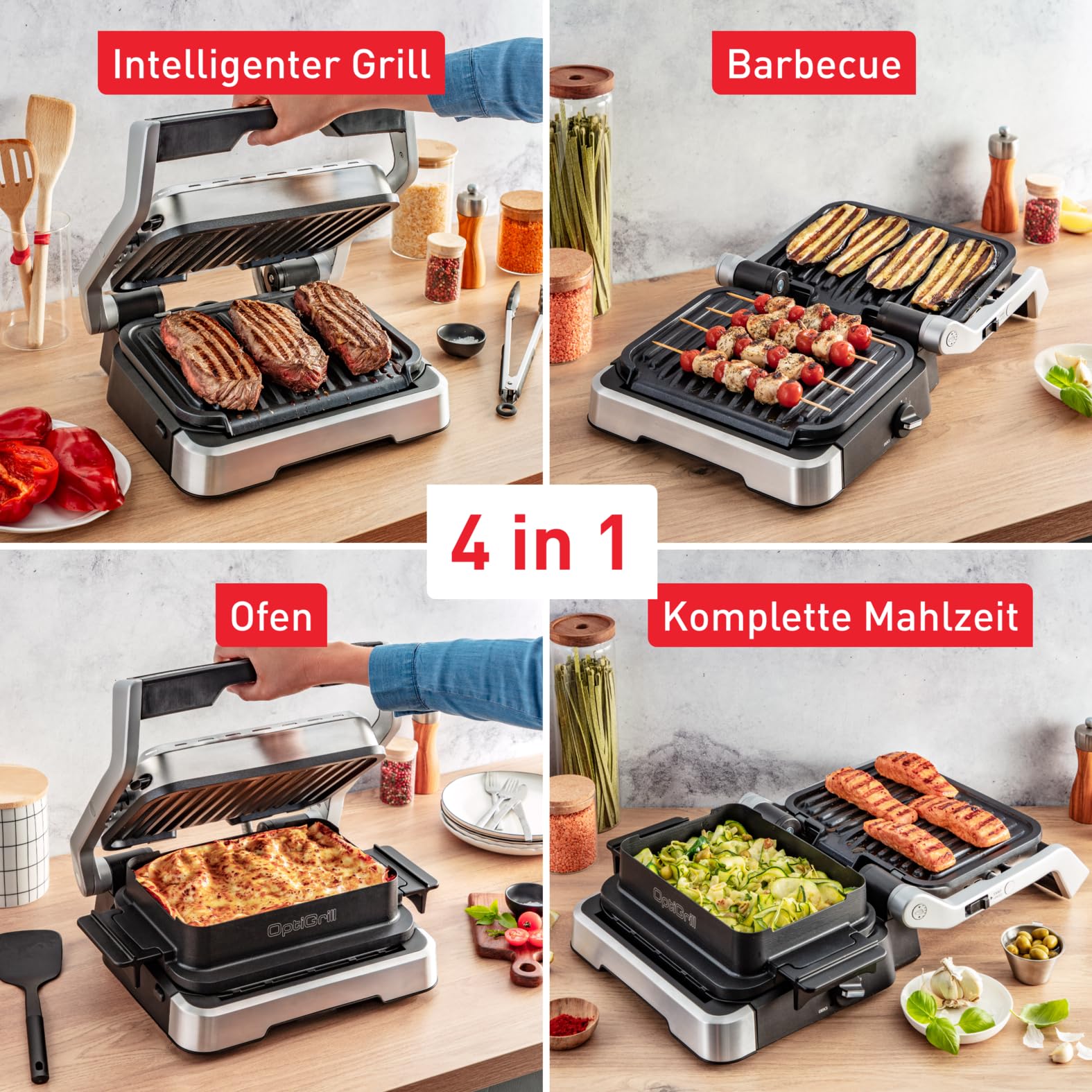 Tefal OptiGrill 4in1 Kontaktgrill GC776D10, 9 Programme, spülmaschinengeeignet